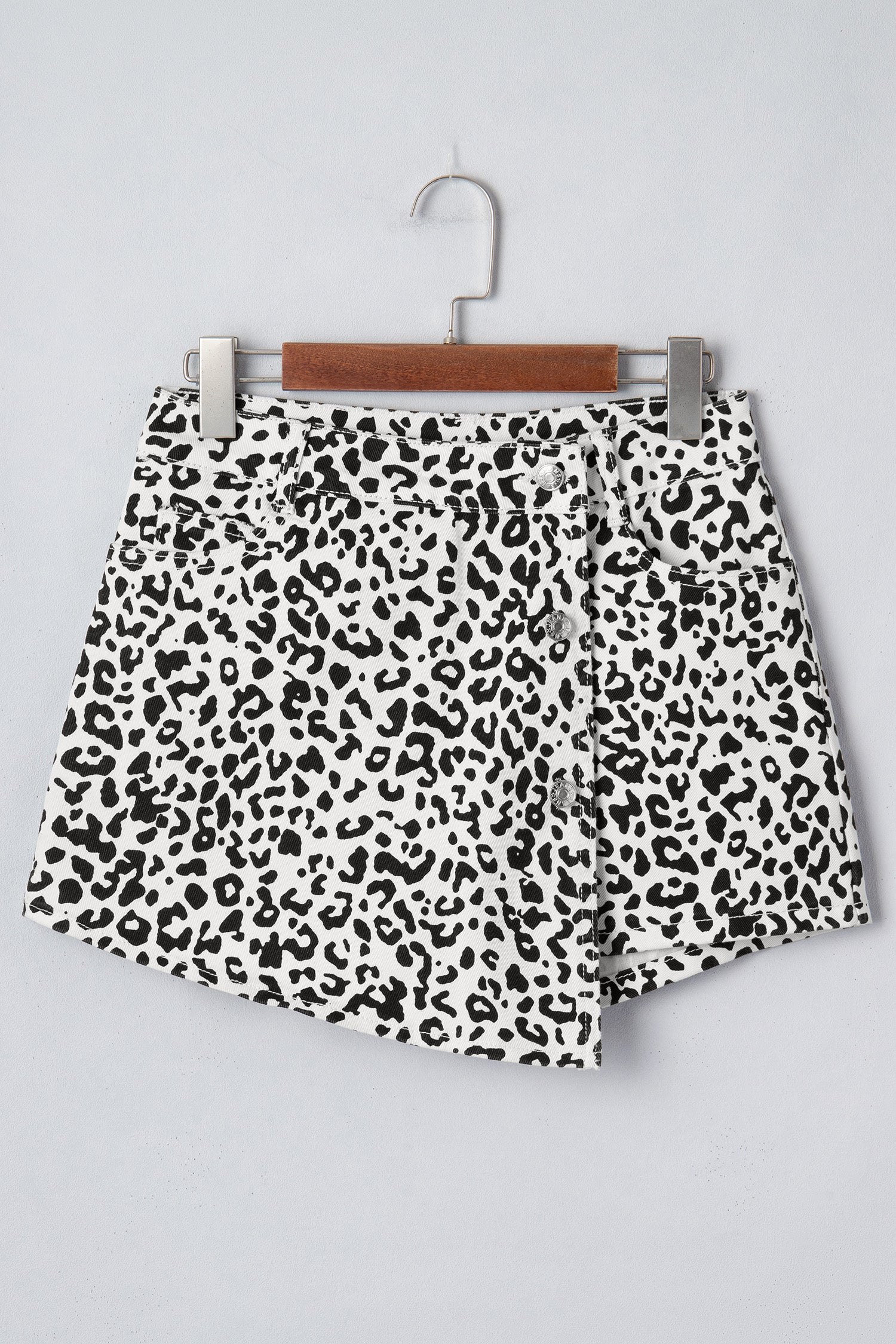 Leopard Print Button Overlap Denim Shorts | Brown