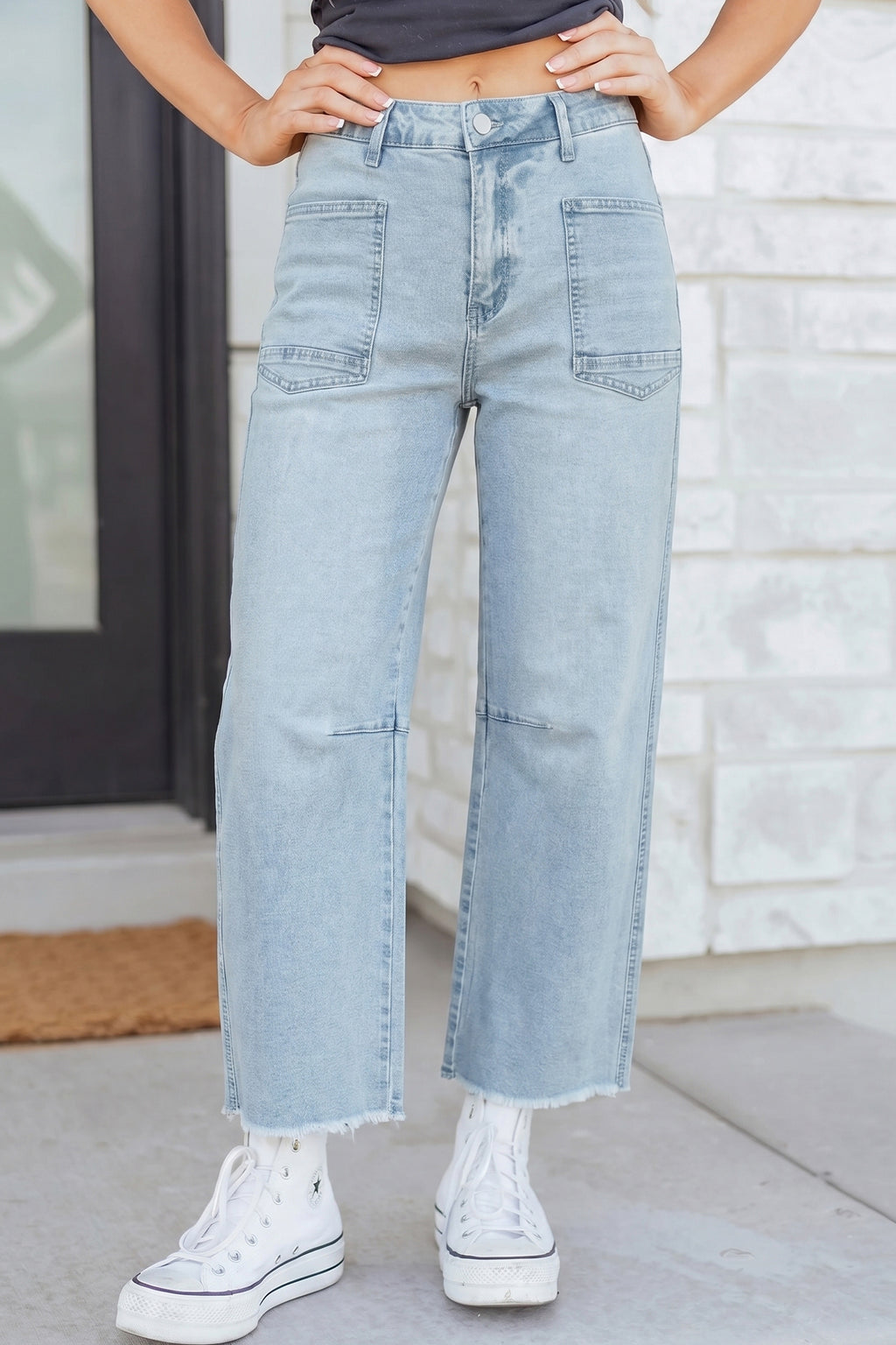 Shop Frayed Cropped Straight Leg Jeans UK 8-20 at LivelyLooks