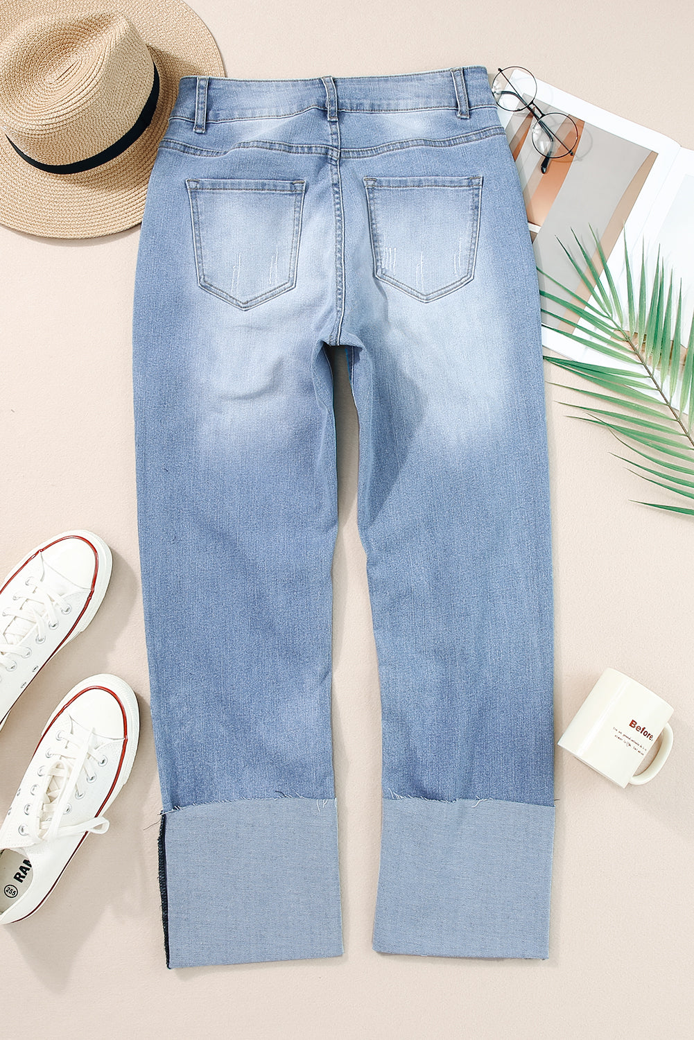 Shop Sky Blue High Waist Distressed Straight Leg Jeans UK 8-22 at LivelyLooks