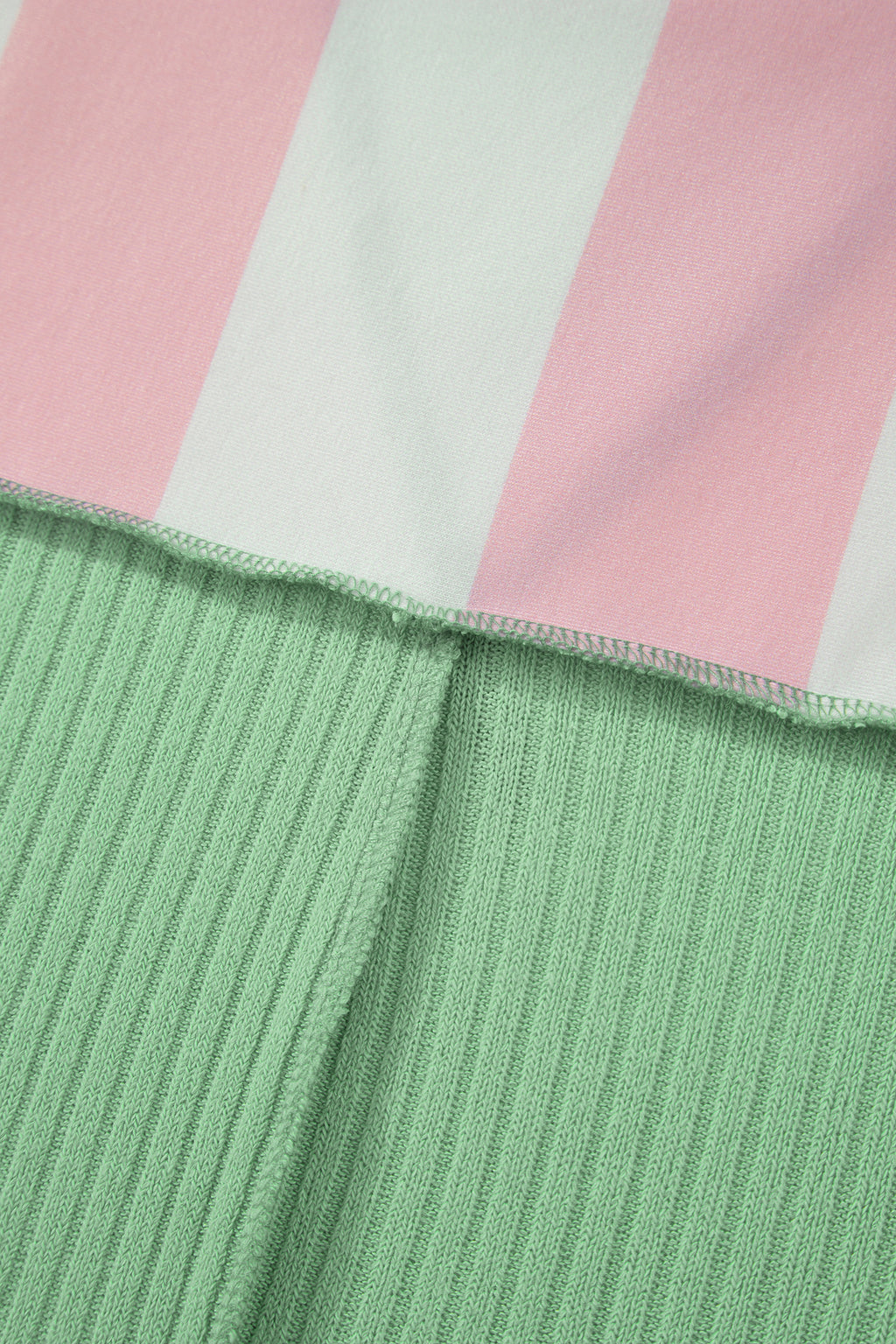 Stripe Colourblock Ribbed Patchwork Exposed Seam Oversized Tee | Pink & Green