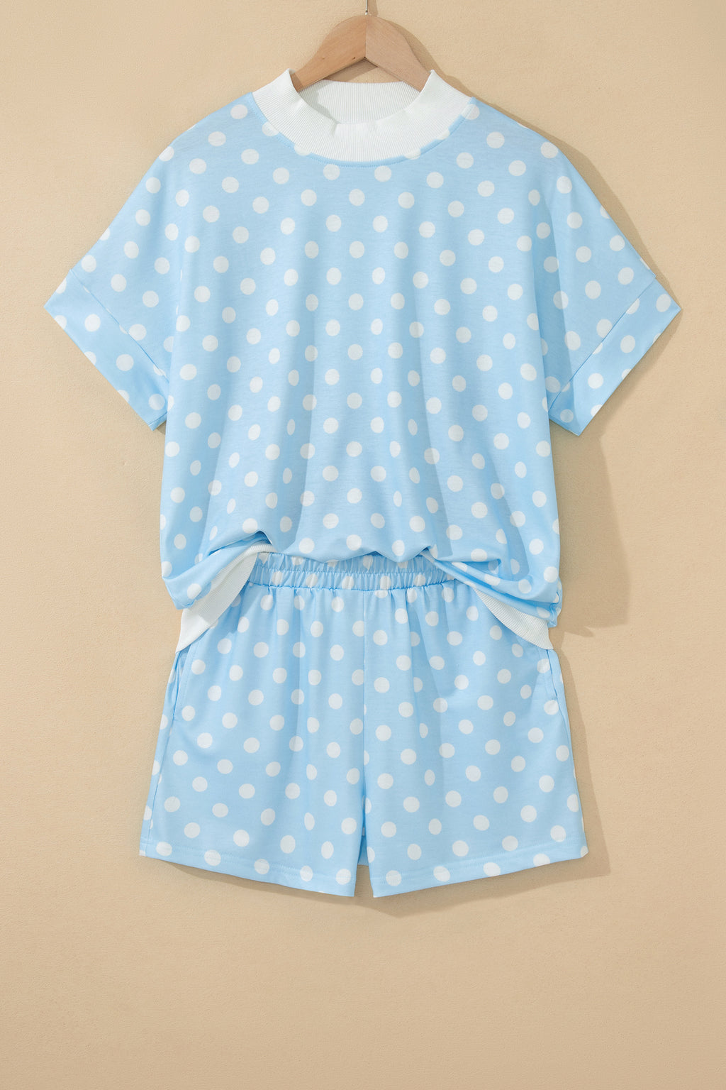 Polka Dot Mock Neck Short Set – Yellow, Pink, Sky Blue & Green