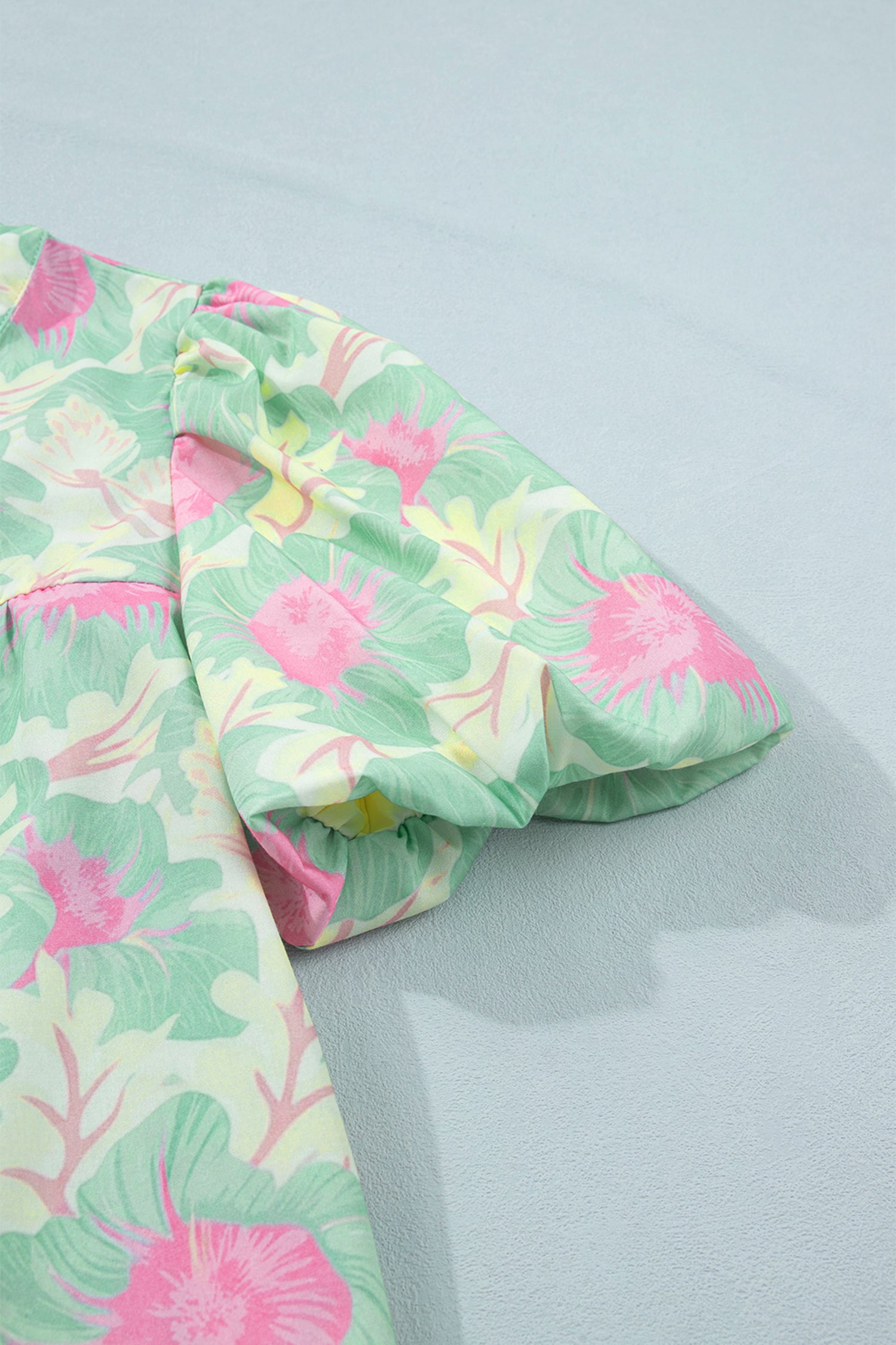 Women's Yellow Short Bubble Sleeve Summer Floral Blouse at LivelyLooks
