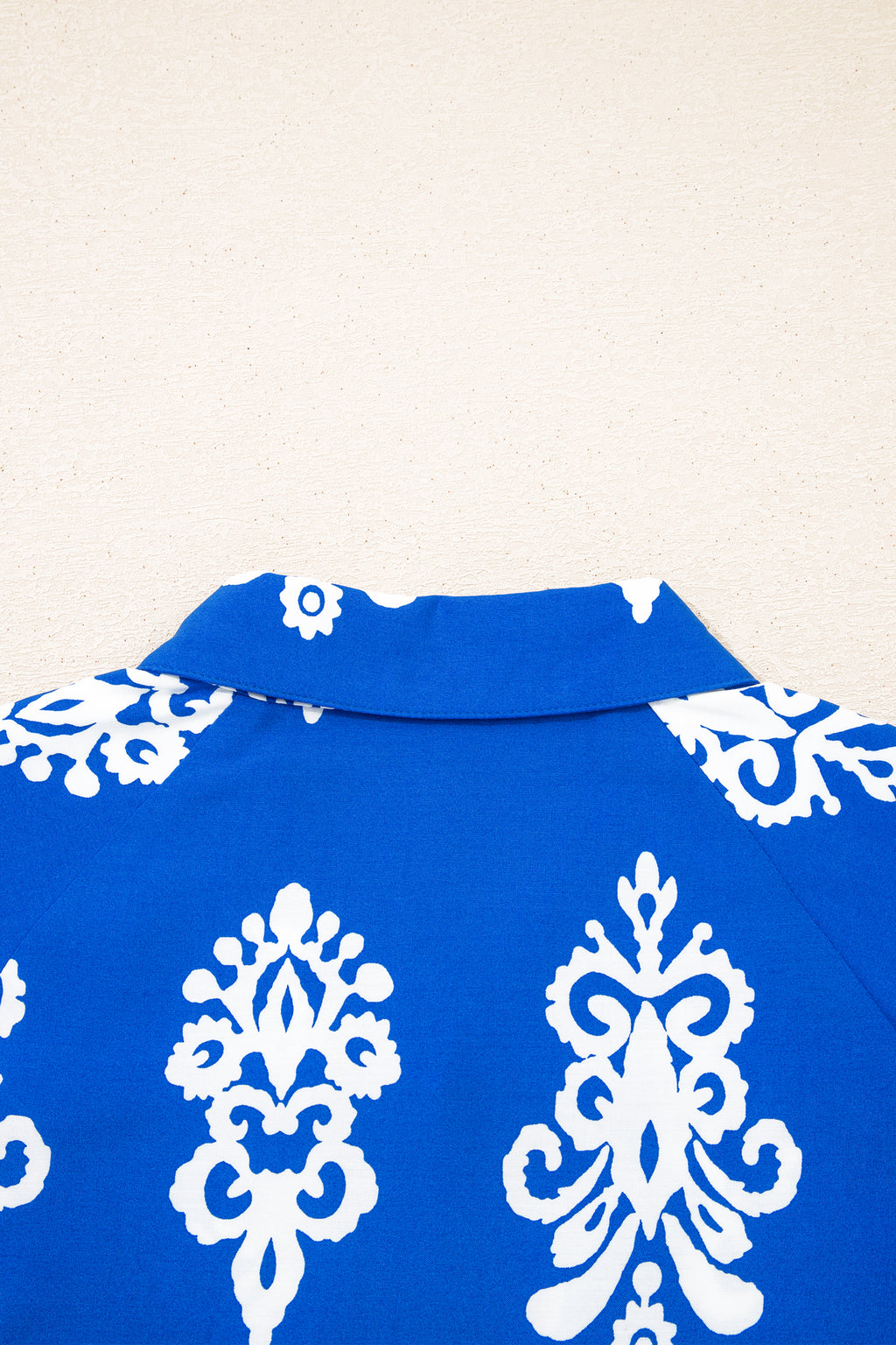 Blue Ethnic Geometric Print Collared Button Front Puff Sleeve Mini Dress S-XL