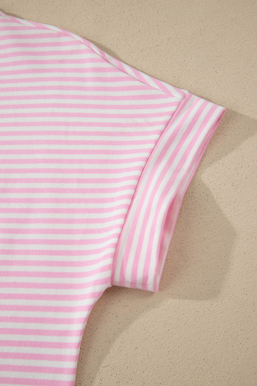 Pink Stripe Cuffed Short Sleeve Contrast Mock Neck Tee Dress S-XL