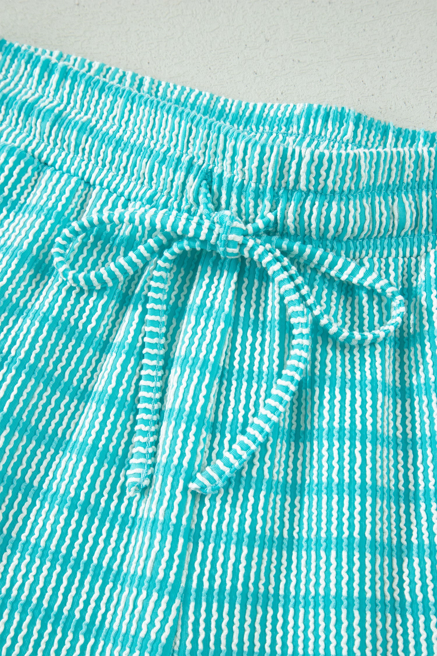 Stripe Raised Rib Tee & Drawstring Shorts Set Women's S-XL