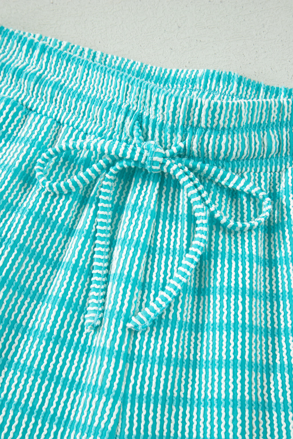 Stripe Raised Rib Tee & Drawstring Shorts Set Women's S-XL