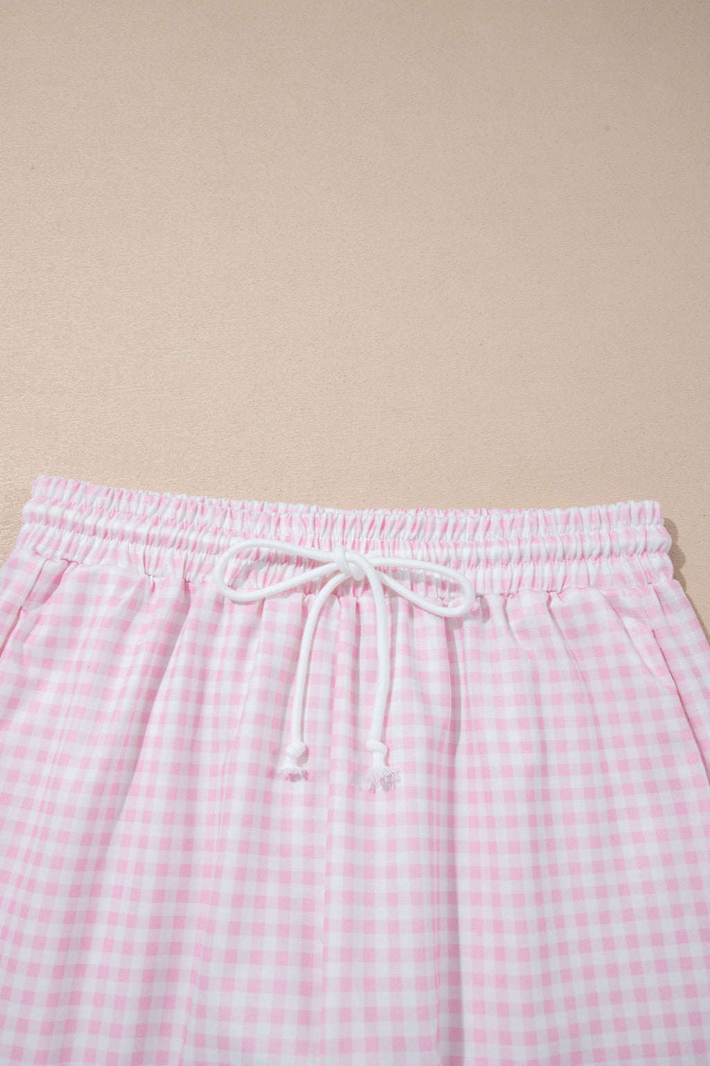 Pink Plaid Two Piece Short Set Zip Neck Sleeveless Top Elastic Waist Shorts S-XL