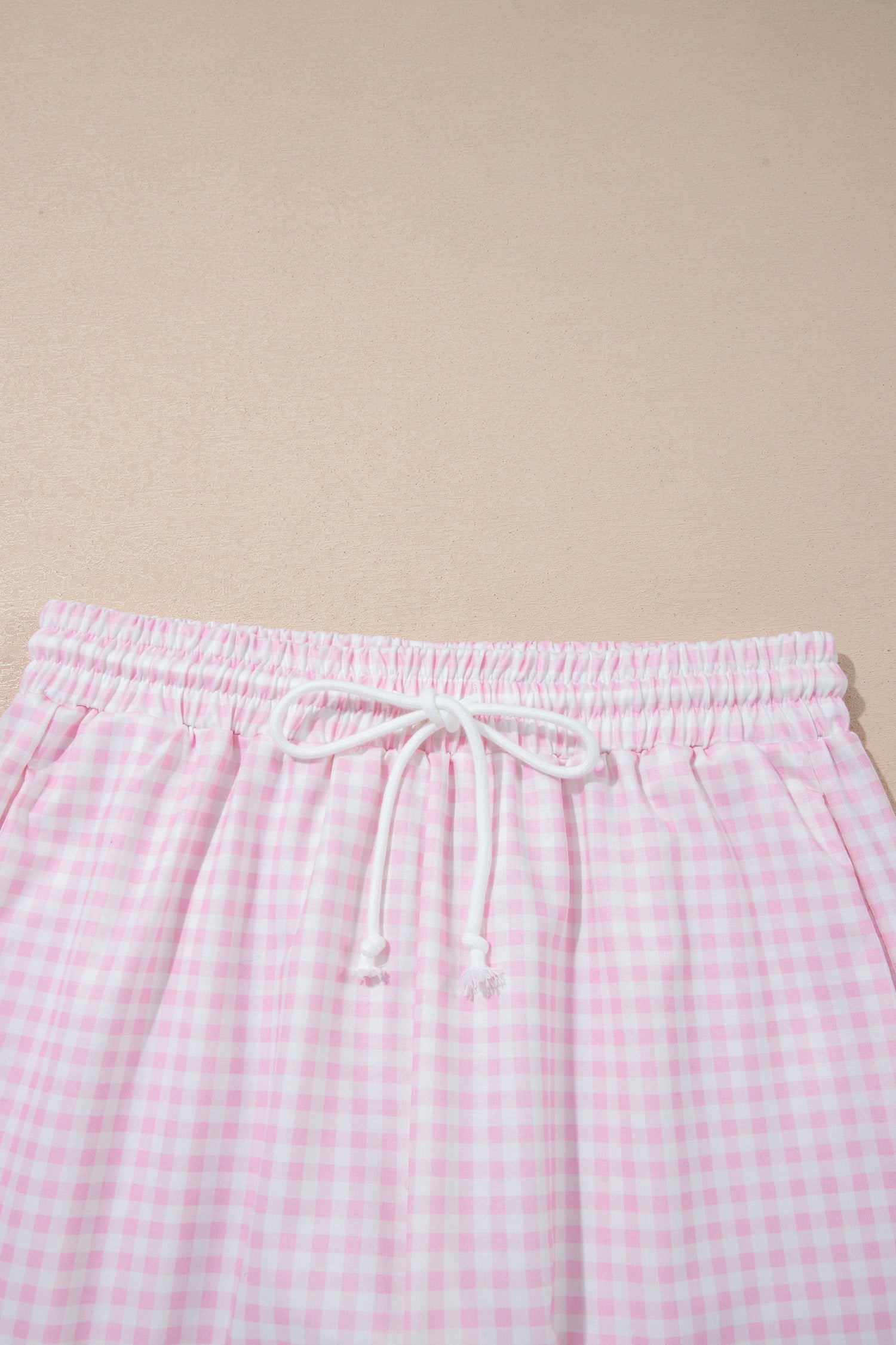 Pink Plaid Two Piece Short Set Zip Neck Sleeveless Top Elastic Waist Shorts S-XL