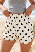 Polka Dot Shirred High Waist Casual Shorts | Apricot & Sky Blue