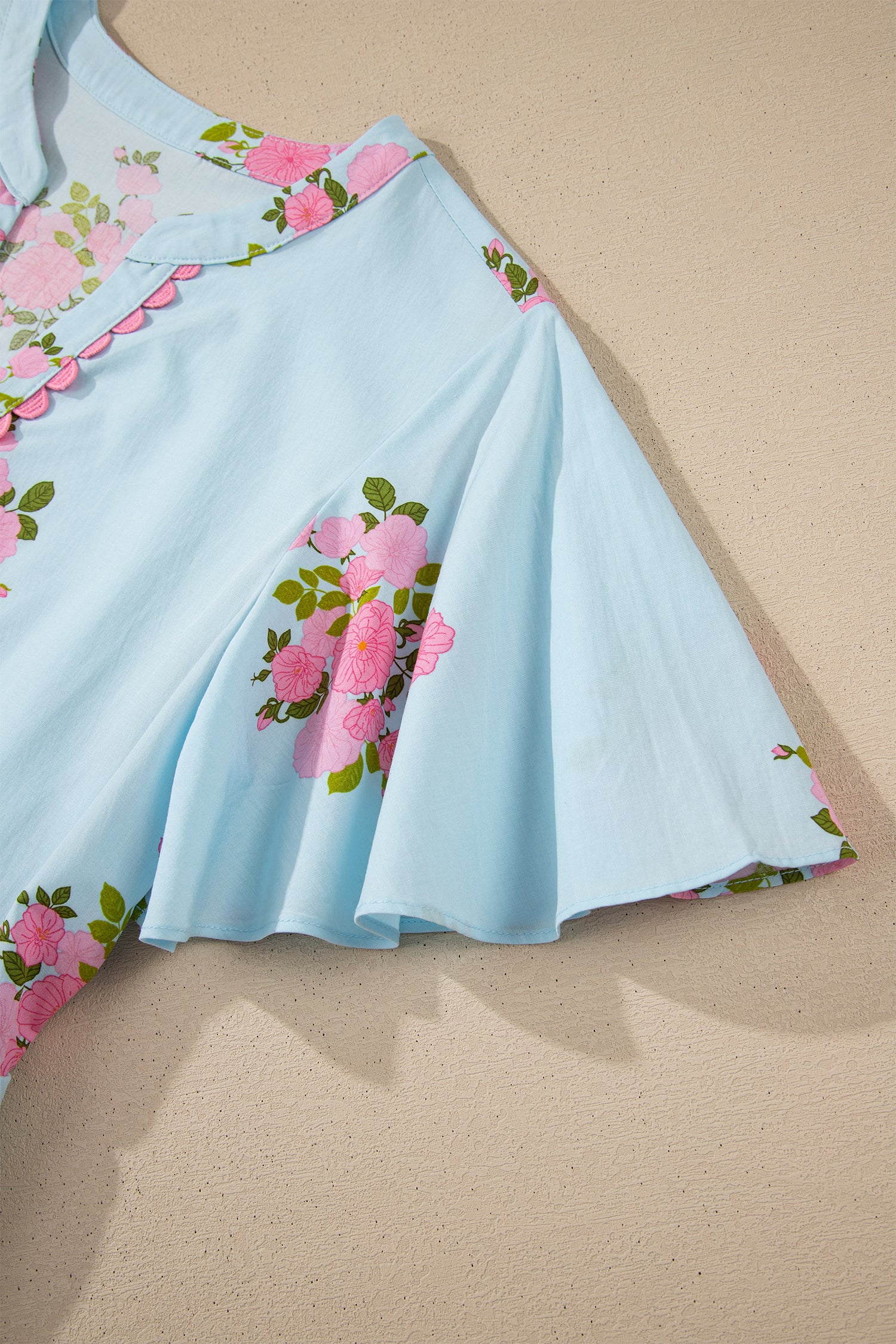 Women's Women's Floral Maxi Dress Flutter Sleeve Notched Neck Summer Holiday Pink Blue at LivelyLooks