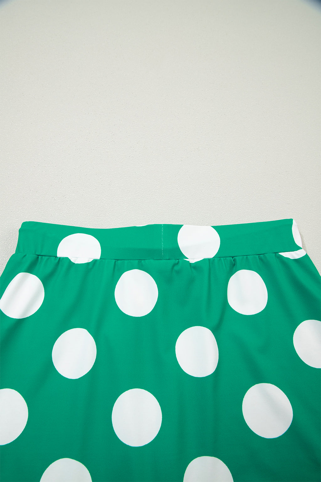 Green Polka Dot 2pcs Set Cropped Tee Bodycon Skort Women S-XL