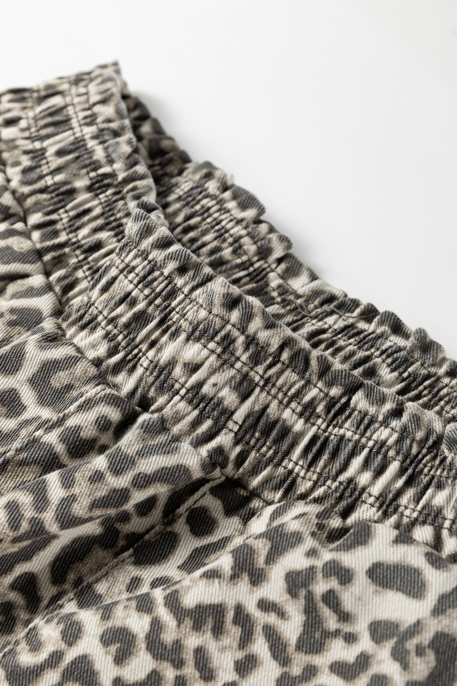 Brown Leopard Print Raw Hem Elastic Waist Wide Leg Jeans