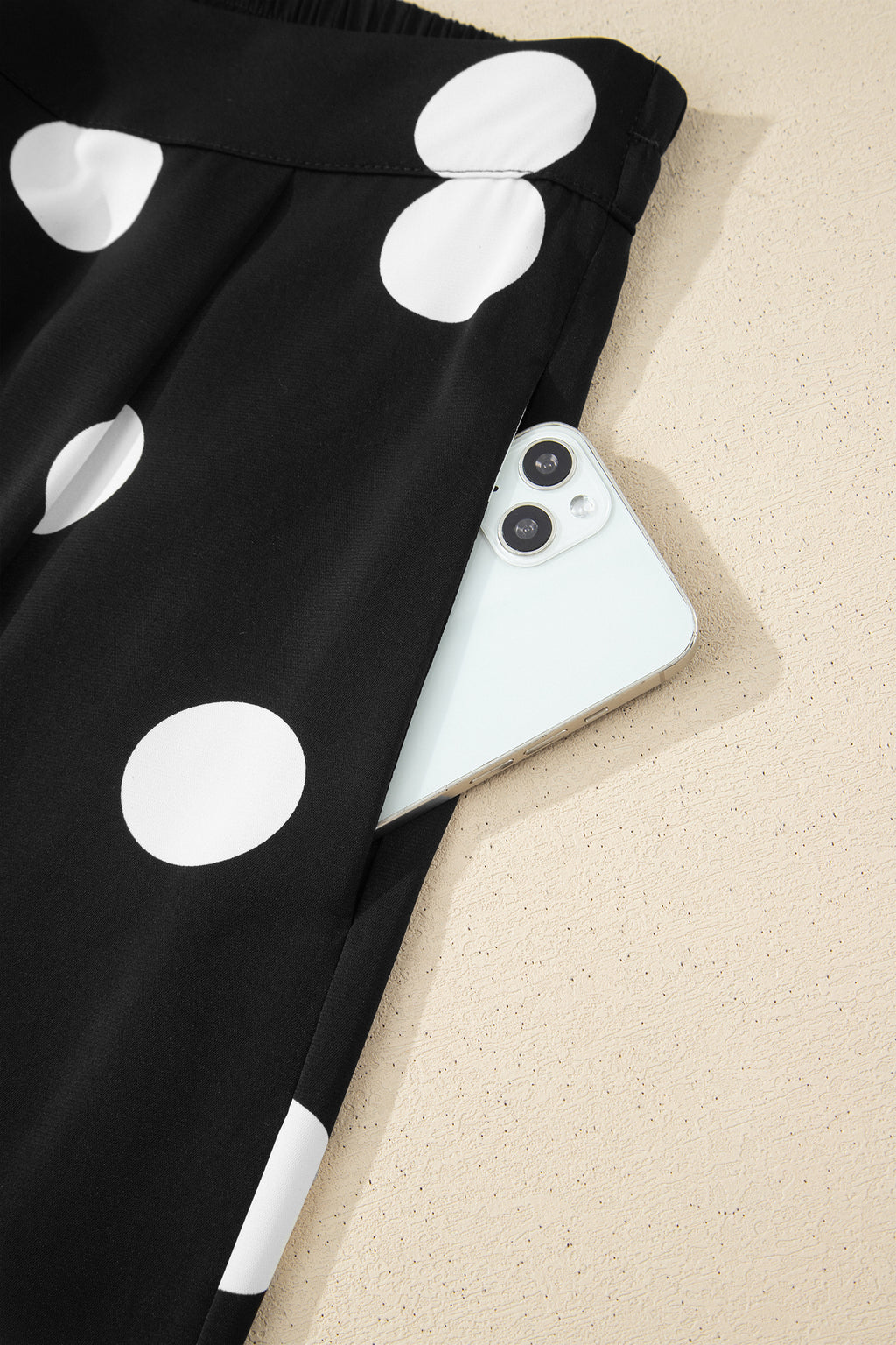 Black Polka Dot Pleated Tank & Wide Leg Trousers Two-Piece Outfit