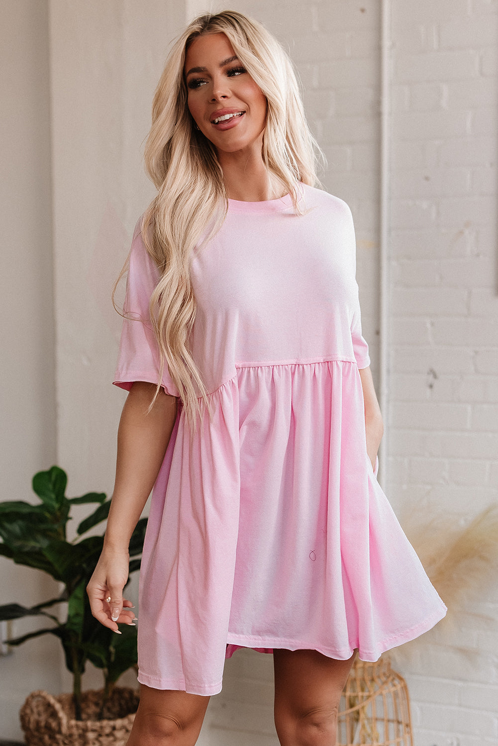Shop Pink Jade Babydoll Mini Dress Raw Edge Pockets Sleeveless UK 8-26 at LivelyLooks
