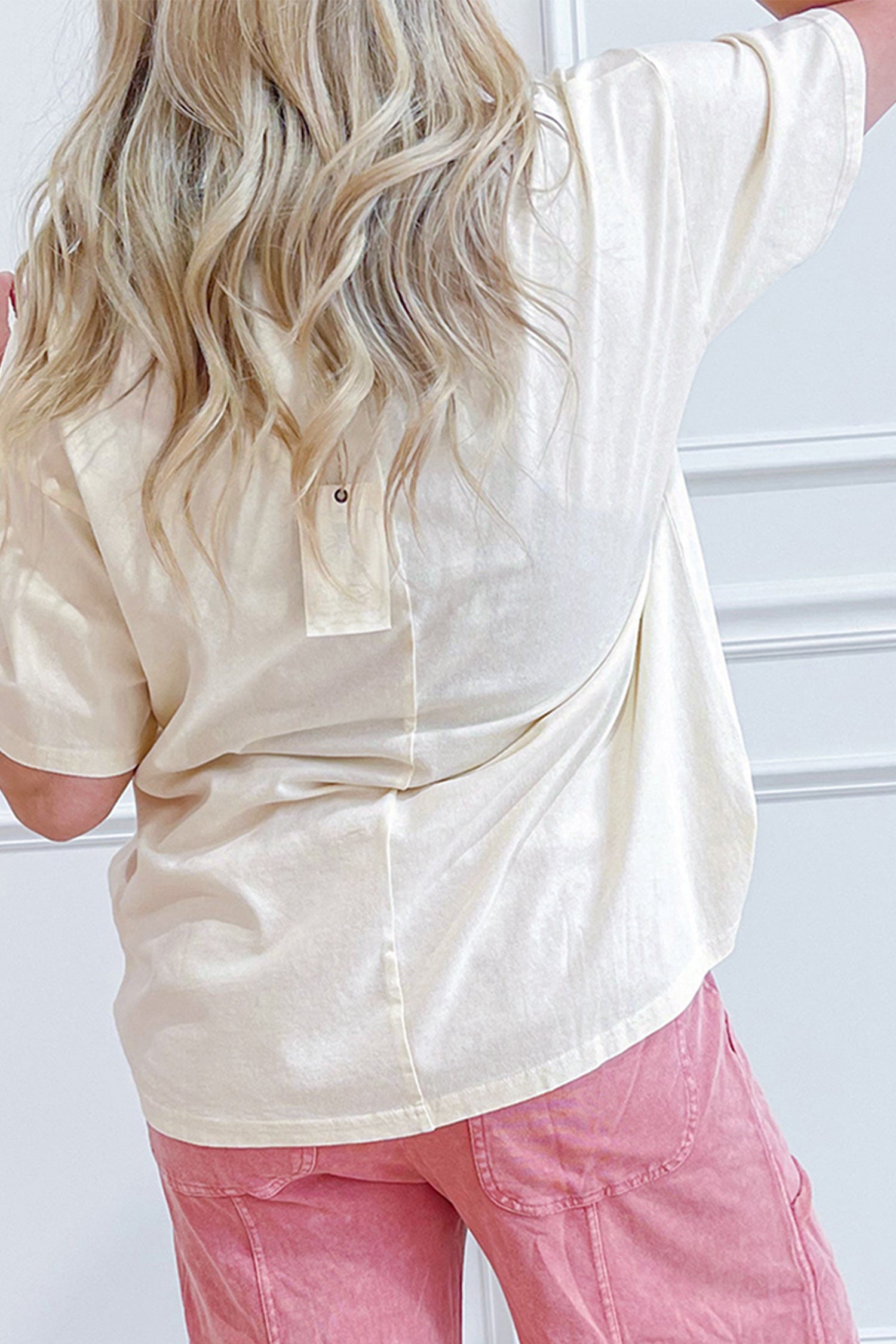 LivelyLooks Beige Star Print Stud Detail Cotton Jersey Top S-XL women's fashion