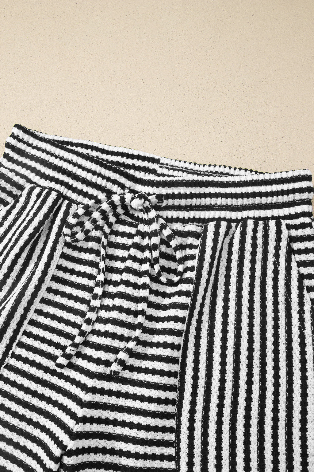 Stripe Textured Knit Top & Shorts Co-ord Set | Brown, Black & Purple | UK 8–18