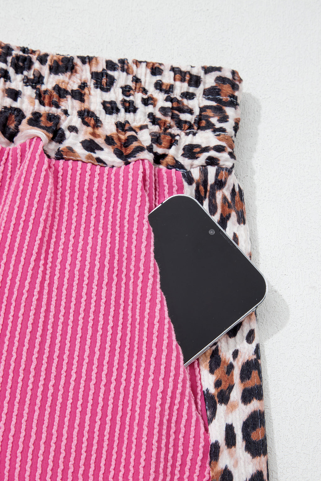 Ribbed Twist Short Set with Leopard Trim | Sky Blue, Light Grey & Sachet Pink