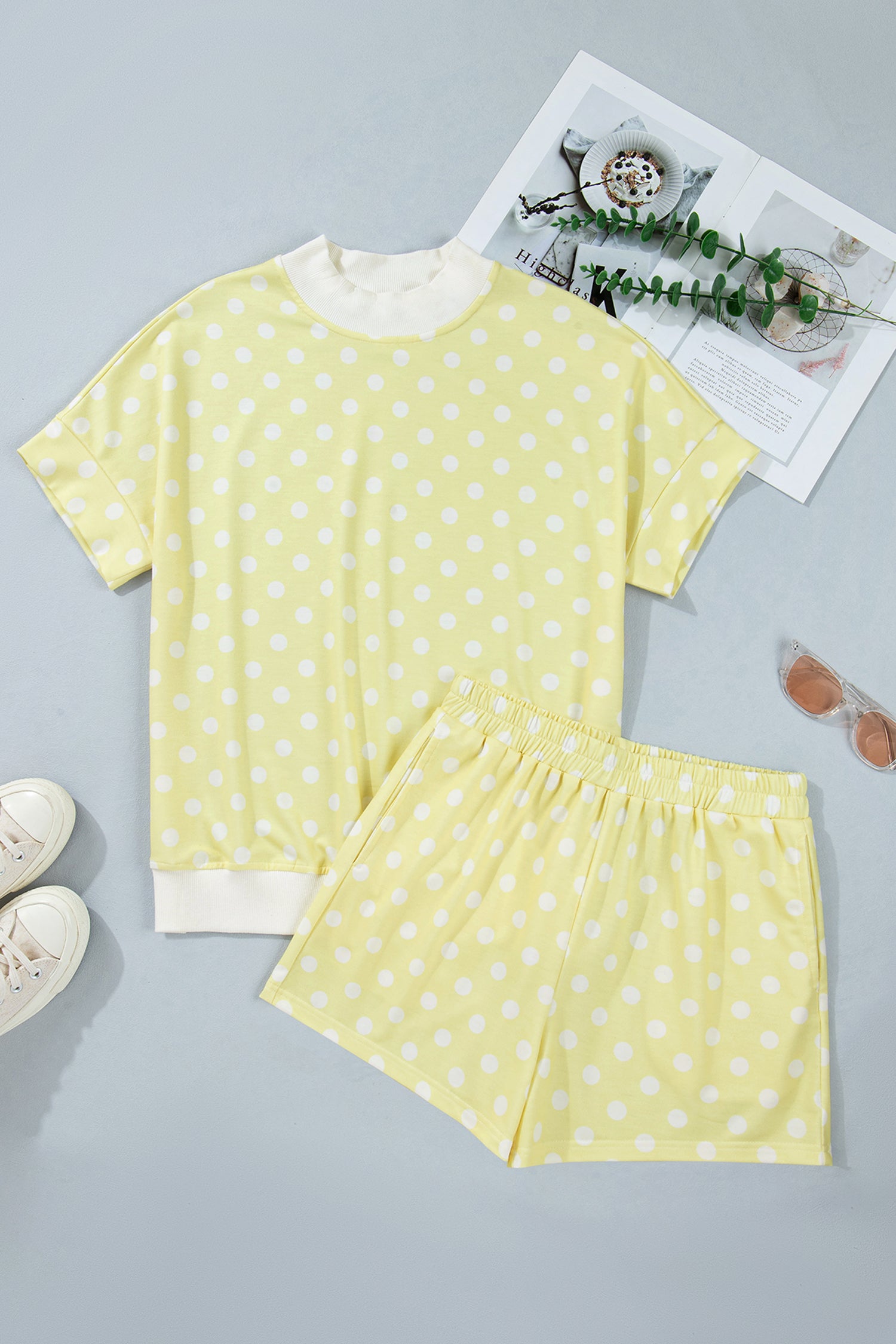 Polka Dot Mock Neck Short Set – Yellow, Pink, Sky Blue & Green