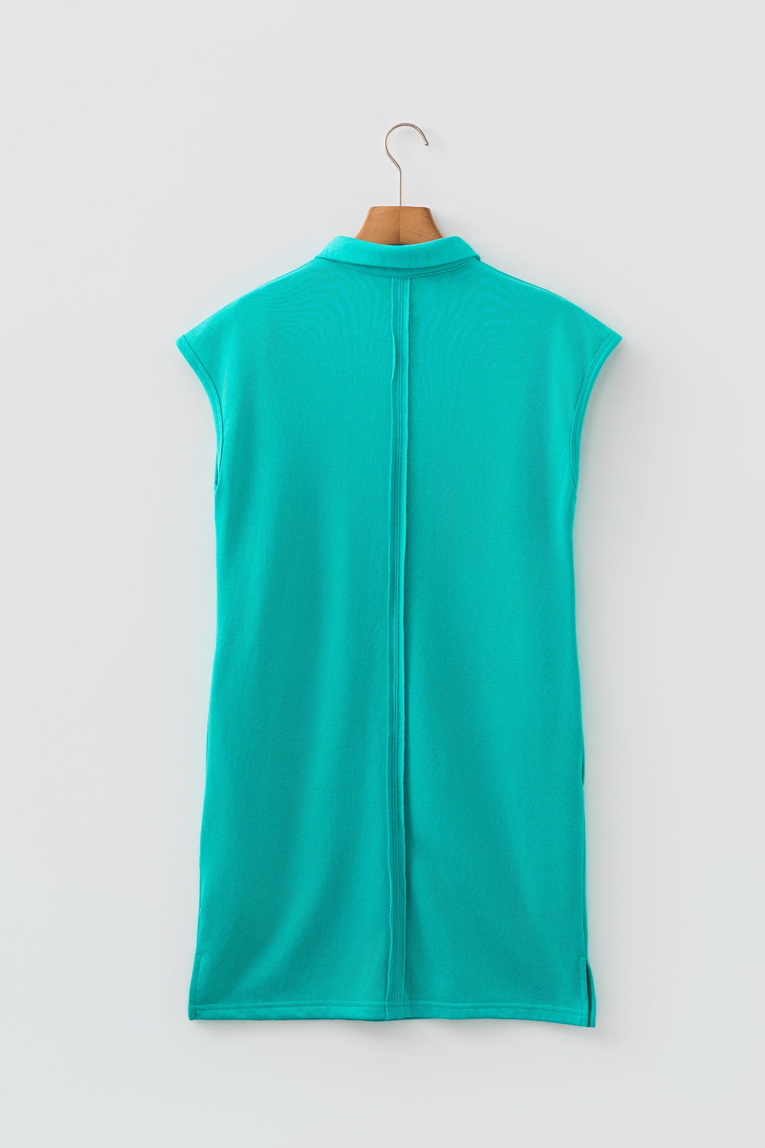 Sea Green Polo Collar T-Shirt Dress Relaxed Fit Pockets