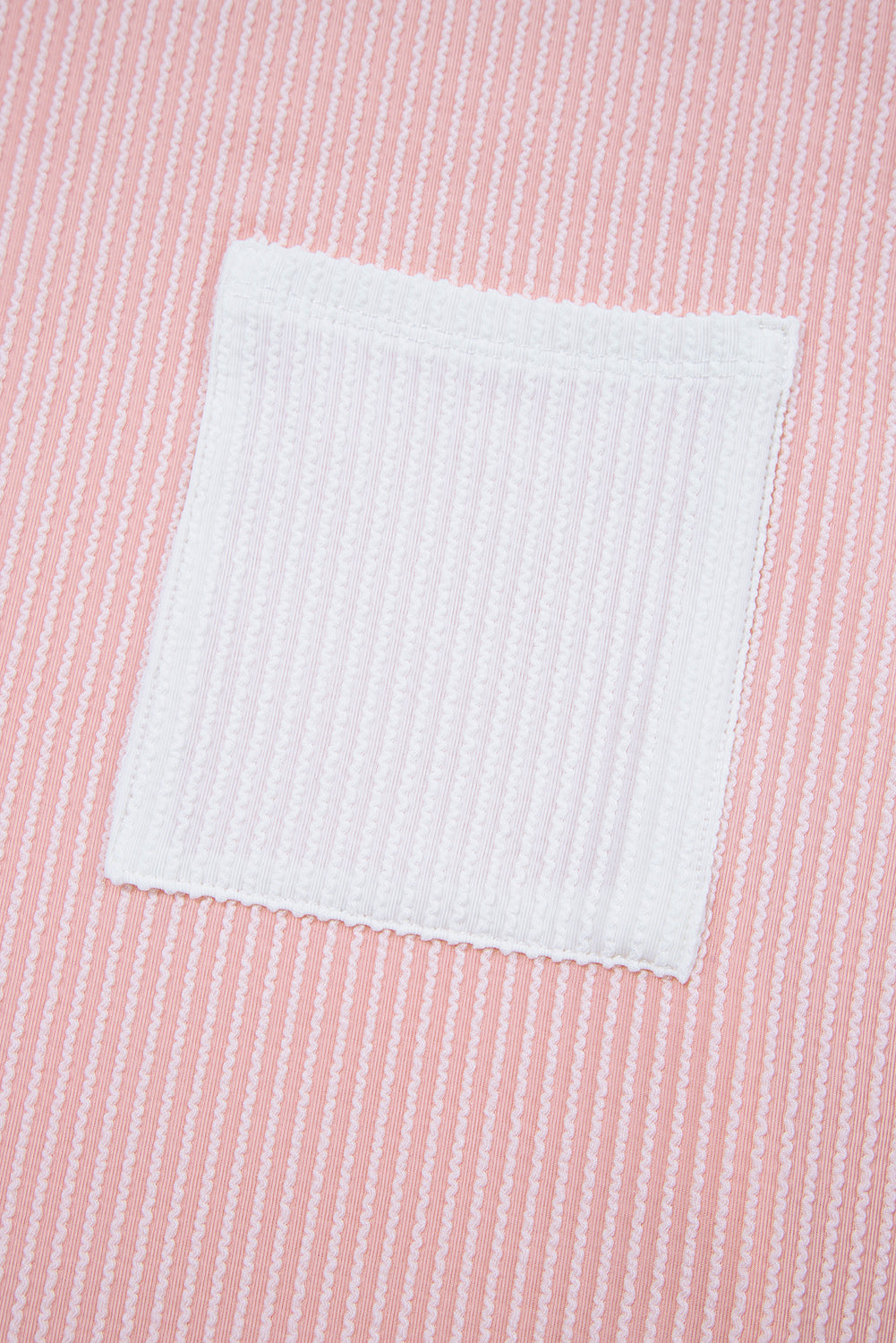 Corded Rib Knit Colour Block Patch Pocket Crew Neck Tee | Pink Blue Grey