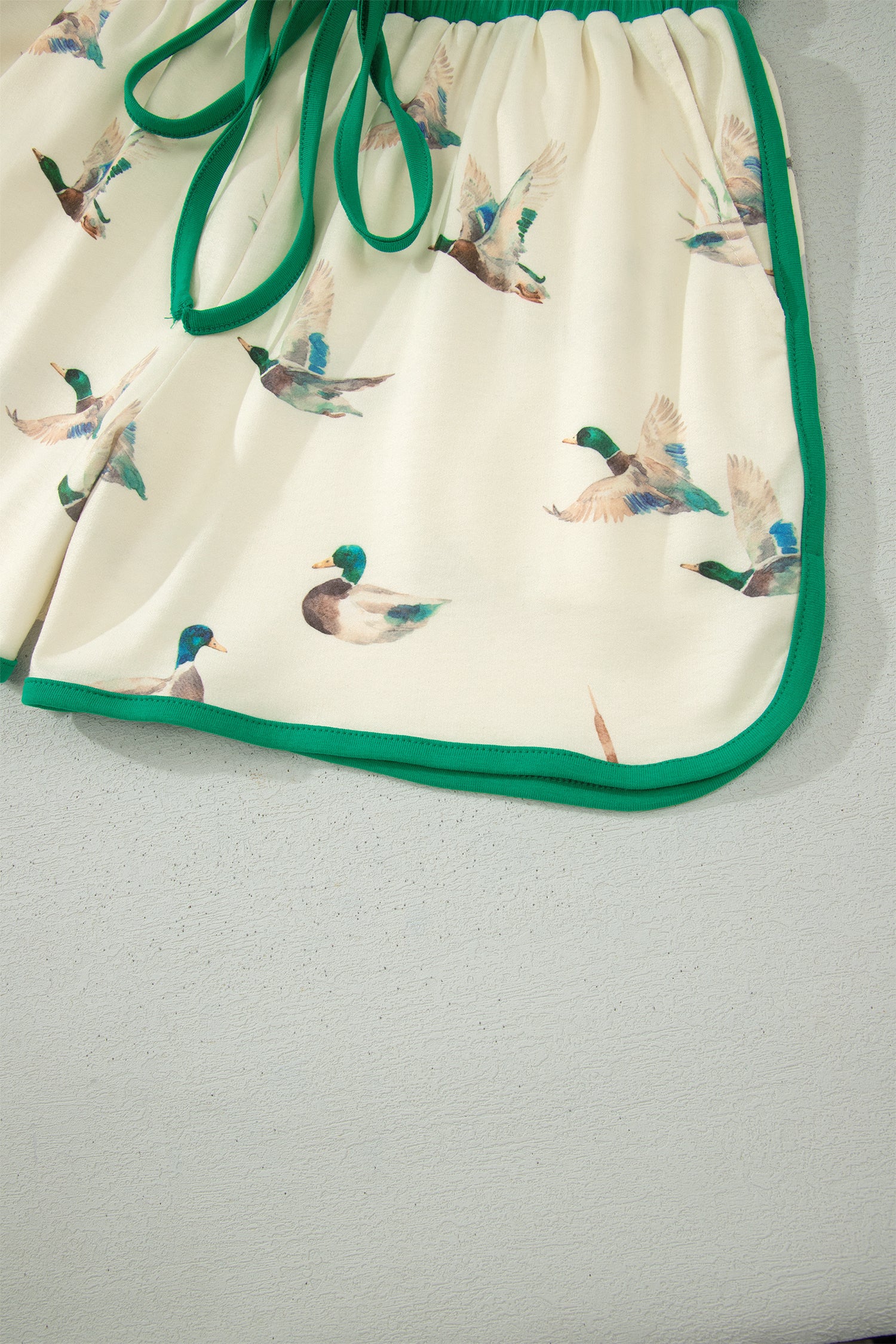 Beige Mallard Print Colourblock Trim Short Set