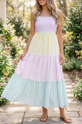 Multicolour Striped Colorblock Scalloped Neck Maxi Dress | S-XL