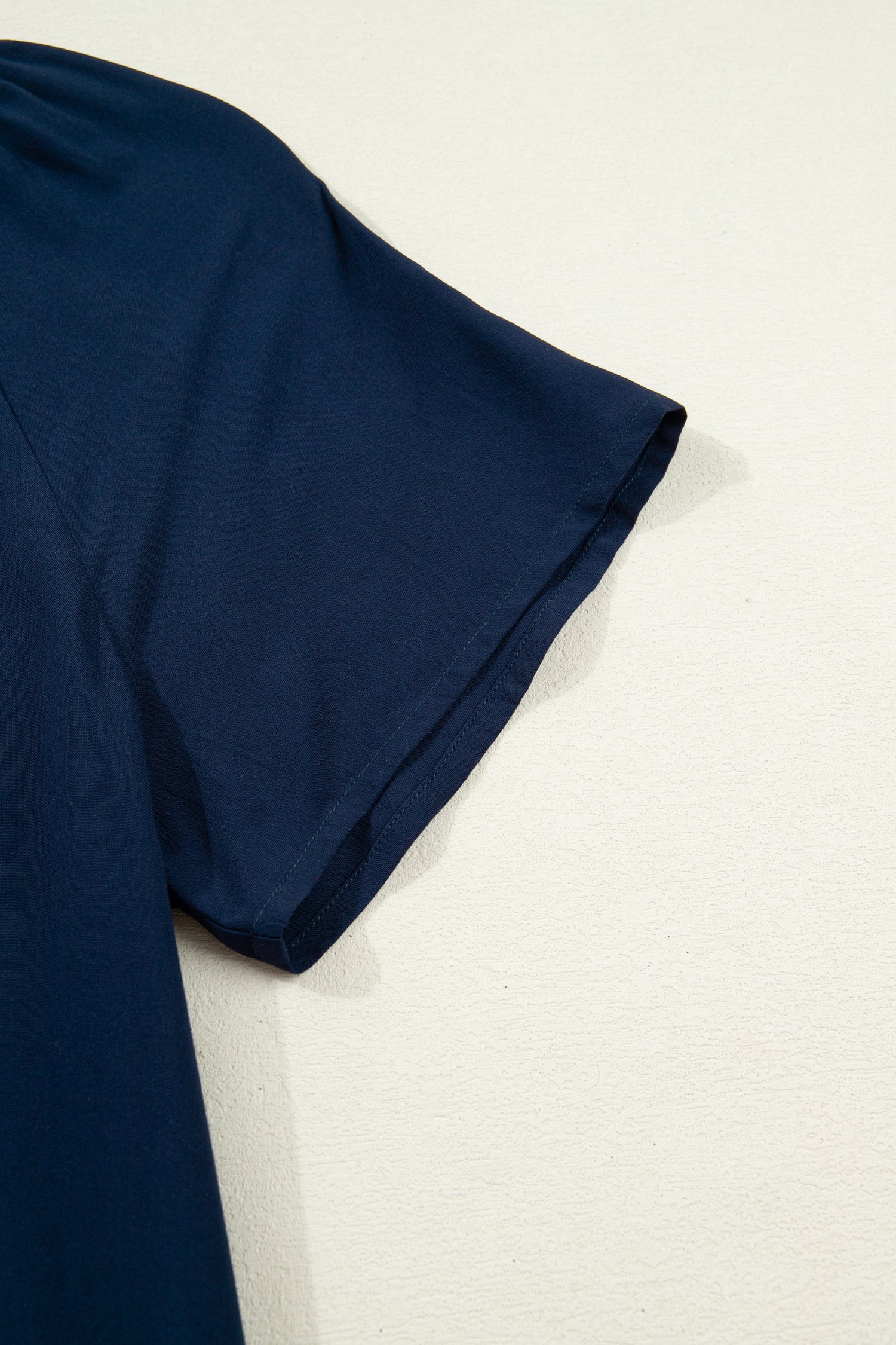 Women's Navy Blue Button Detail Leopard Metallic Trim Short Sleeve Tunic Dress at LivelyLooks