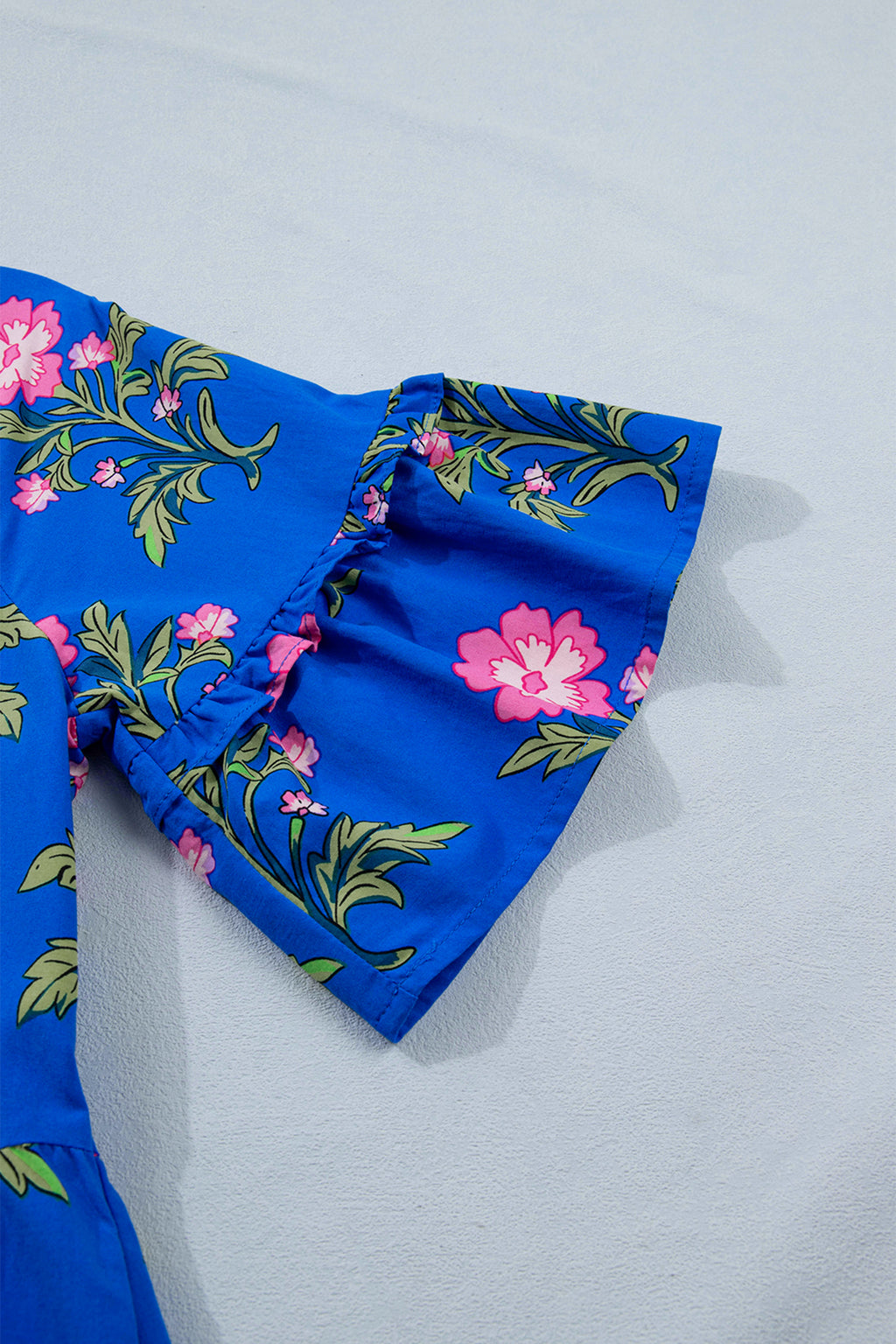 Blue V Neck Short Sleeve Loose Floral Maxi Dress S-XL