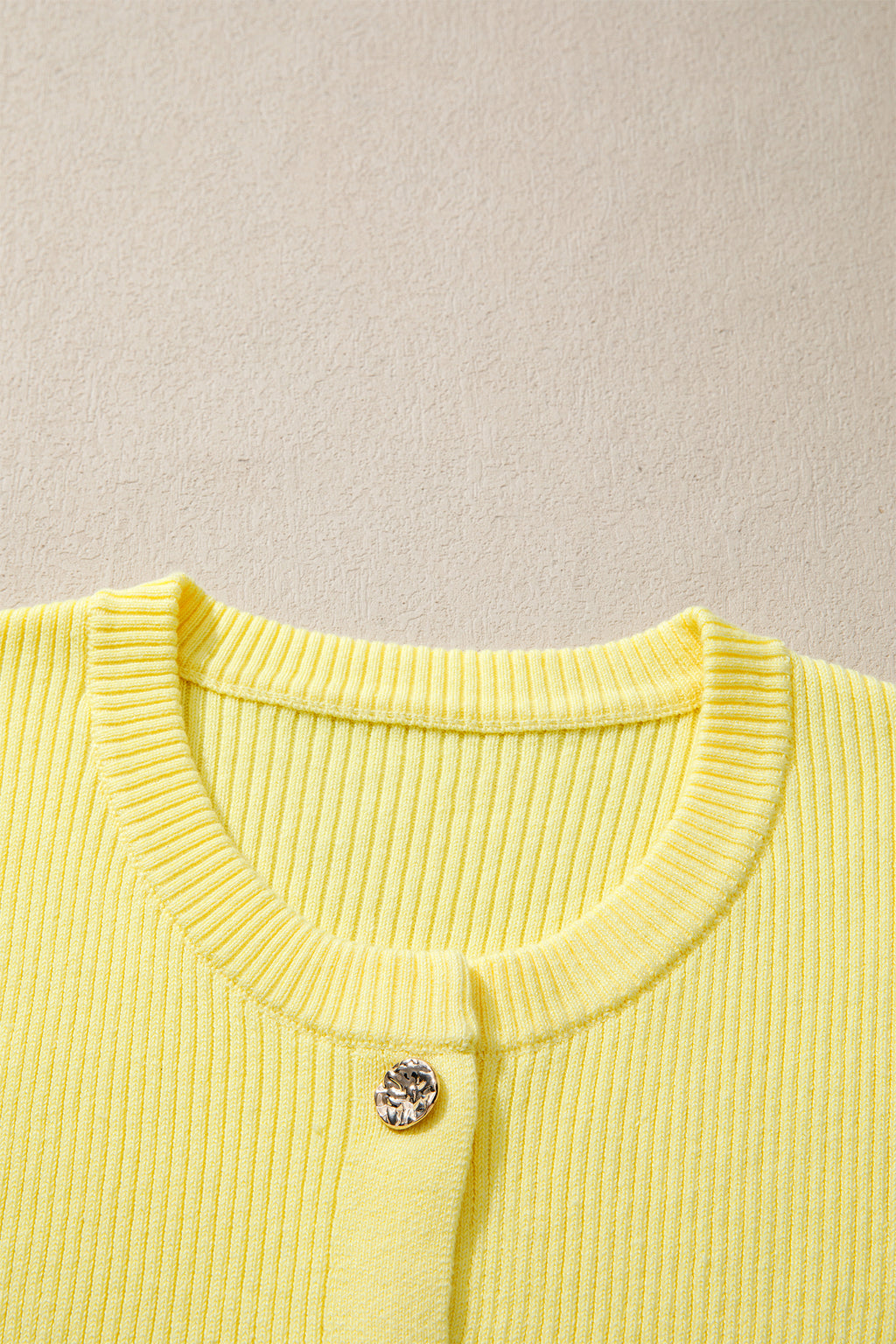 Yellow Ribbed Knit Contrast Trim Frilled Short Sleeve Cardigan