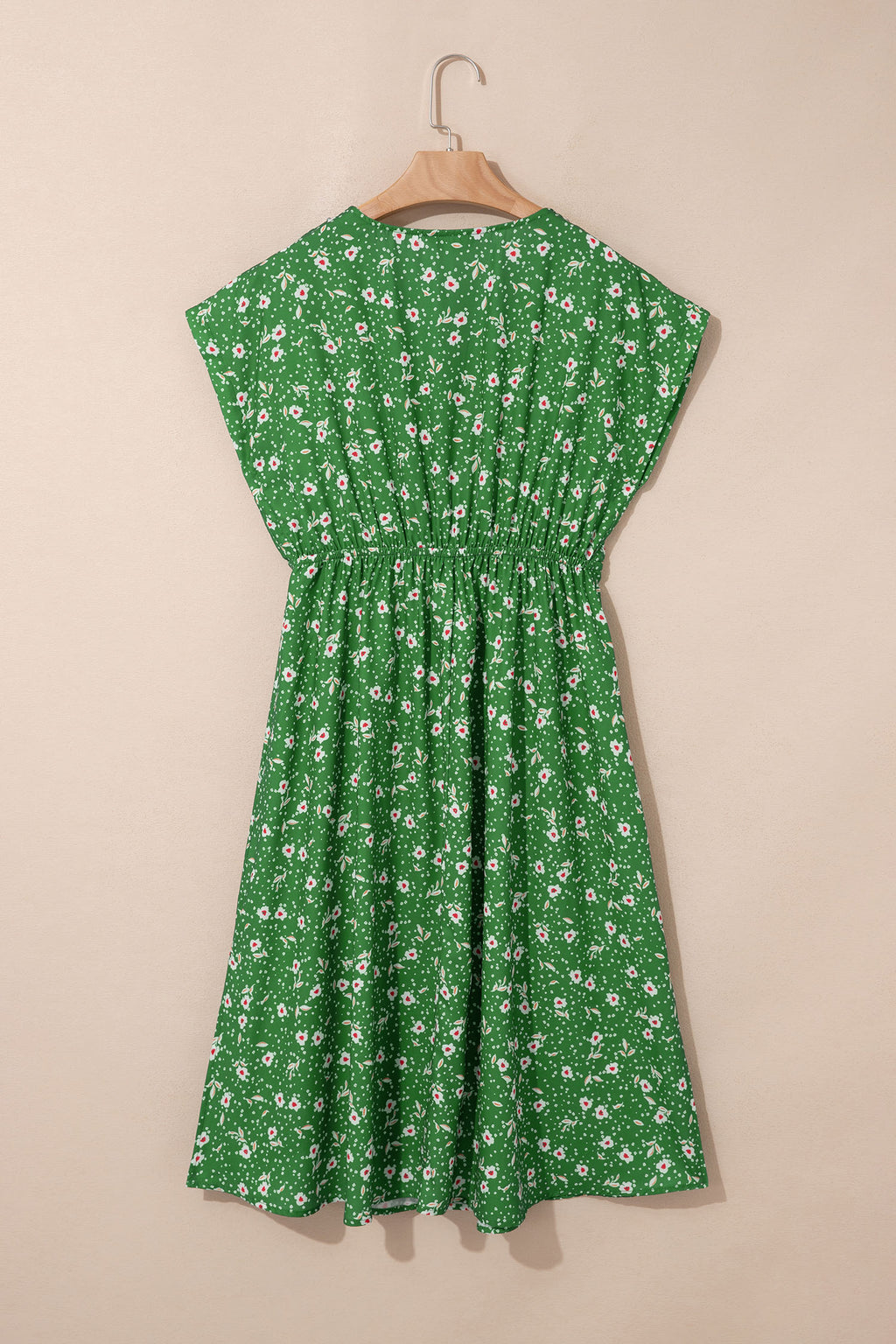 Abstract Print Embroidered V-Neck Dolman Sleeve Boho Midi Dress | Green & Apricot