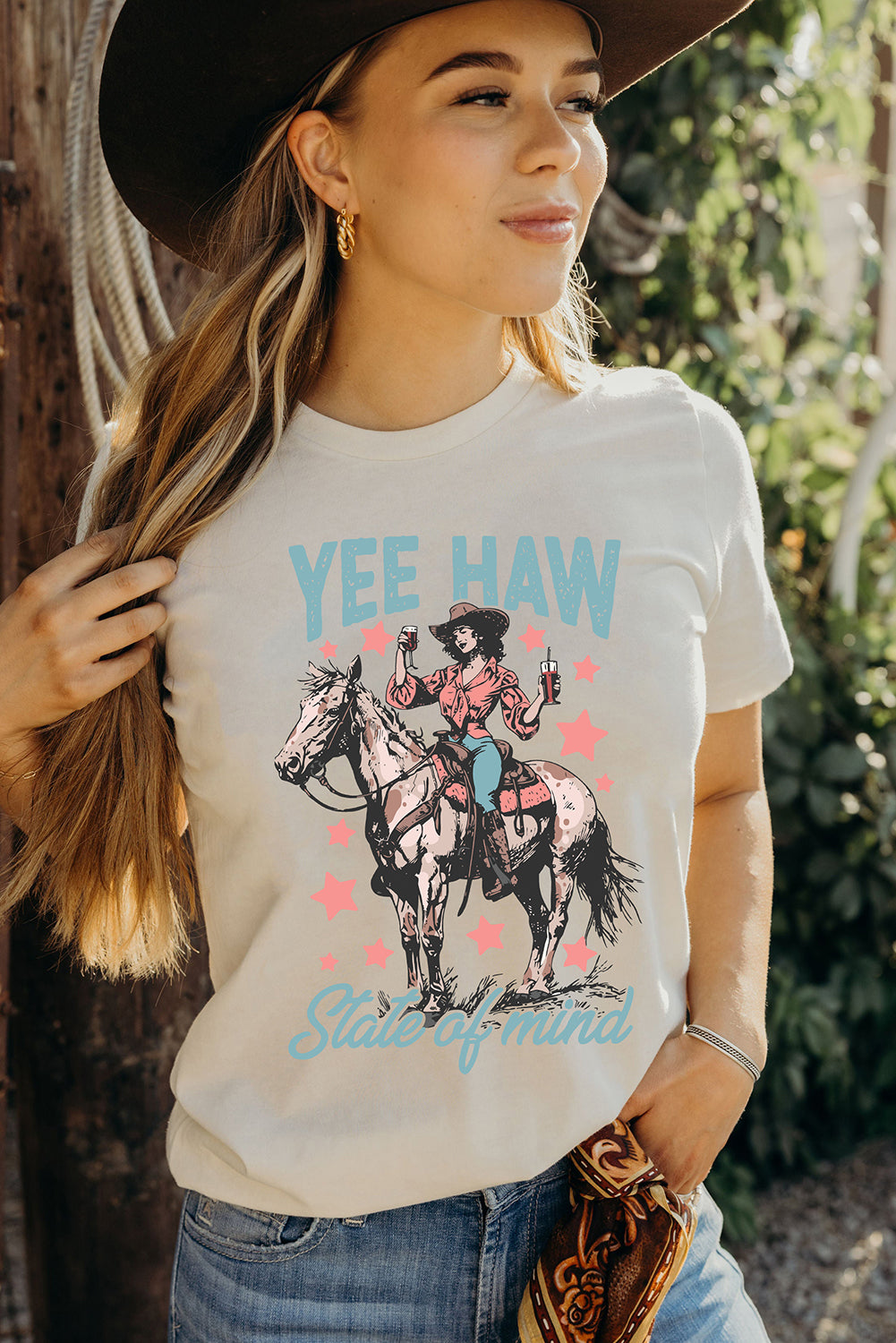 Shop White Yee Haw Cowgirl Graphic Western Fashion Tee S-3XL at LivelyLooks