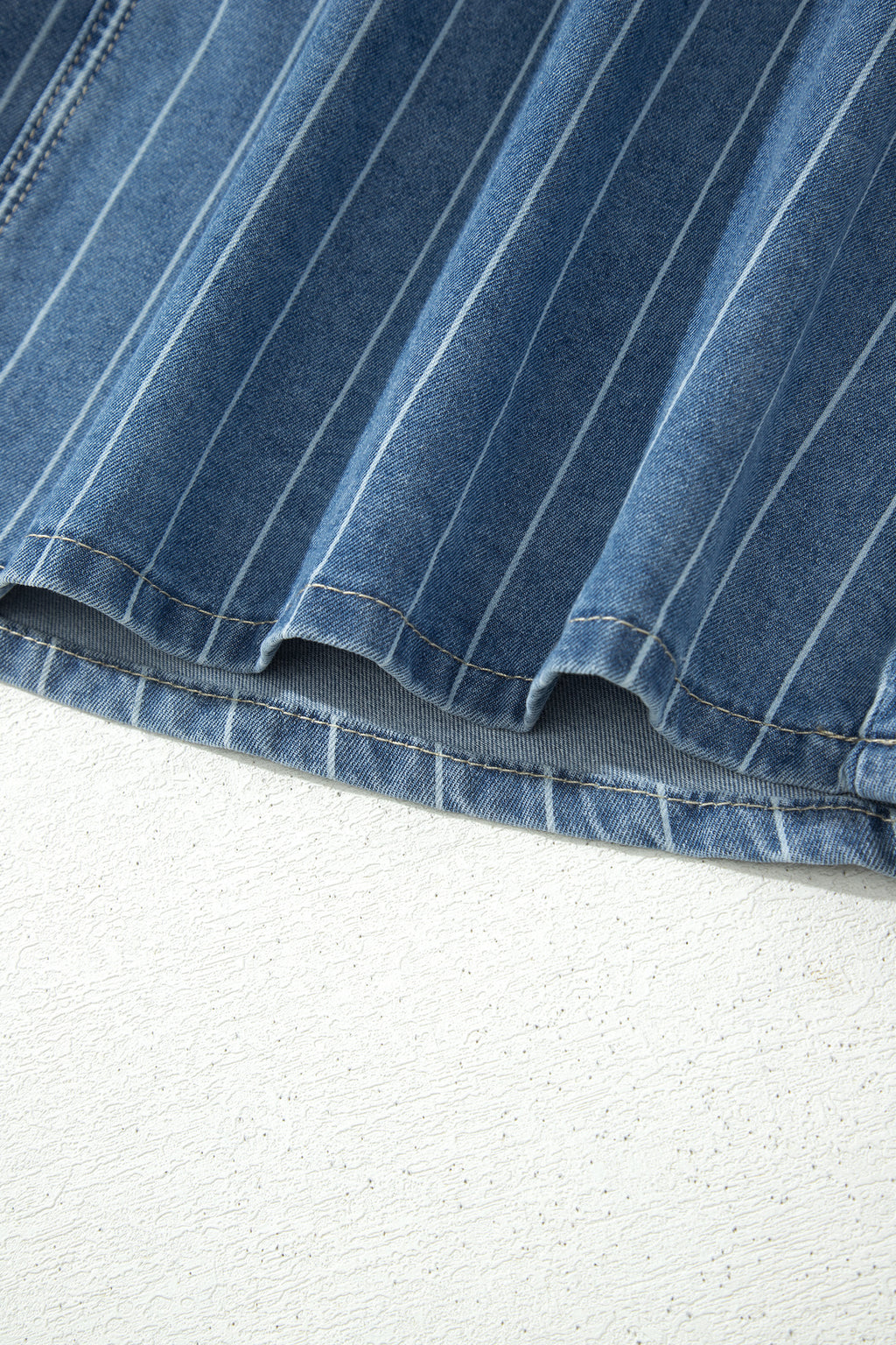 Sky Blue Stripe Pintuck High Waist Drawstring Denim Midi Skirt