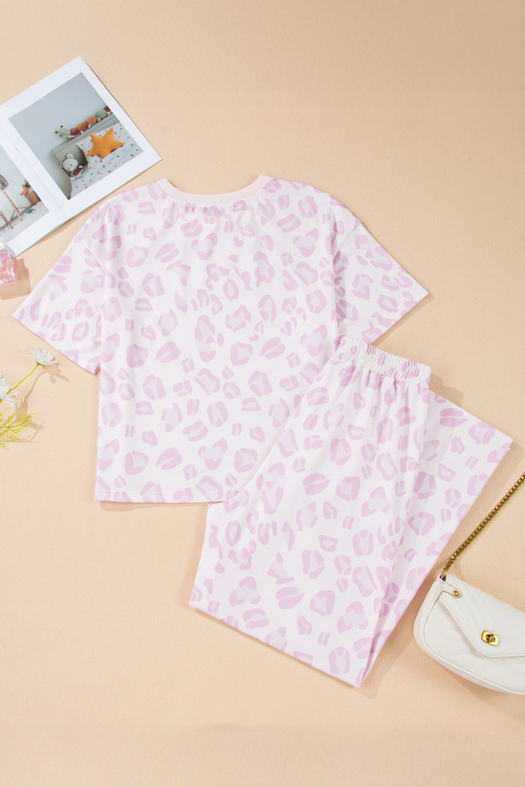 Pink Leopard Print Top & Wide Leg Pants Co-ord Set | UK 8–22