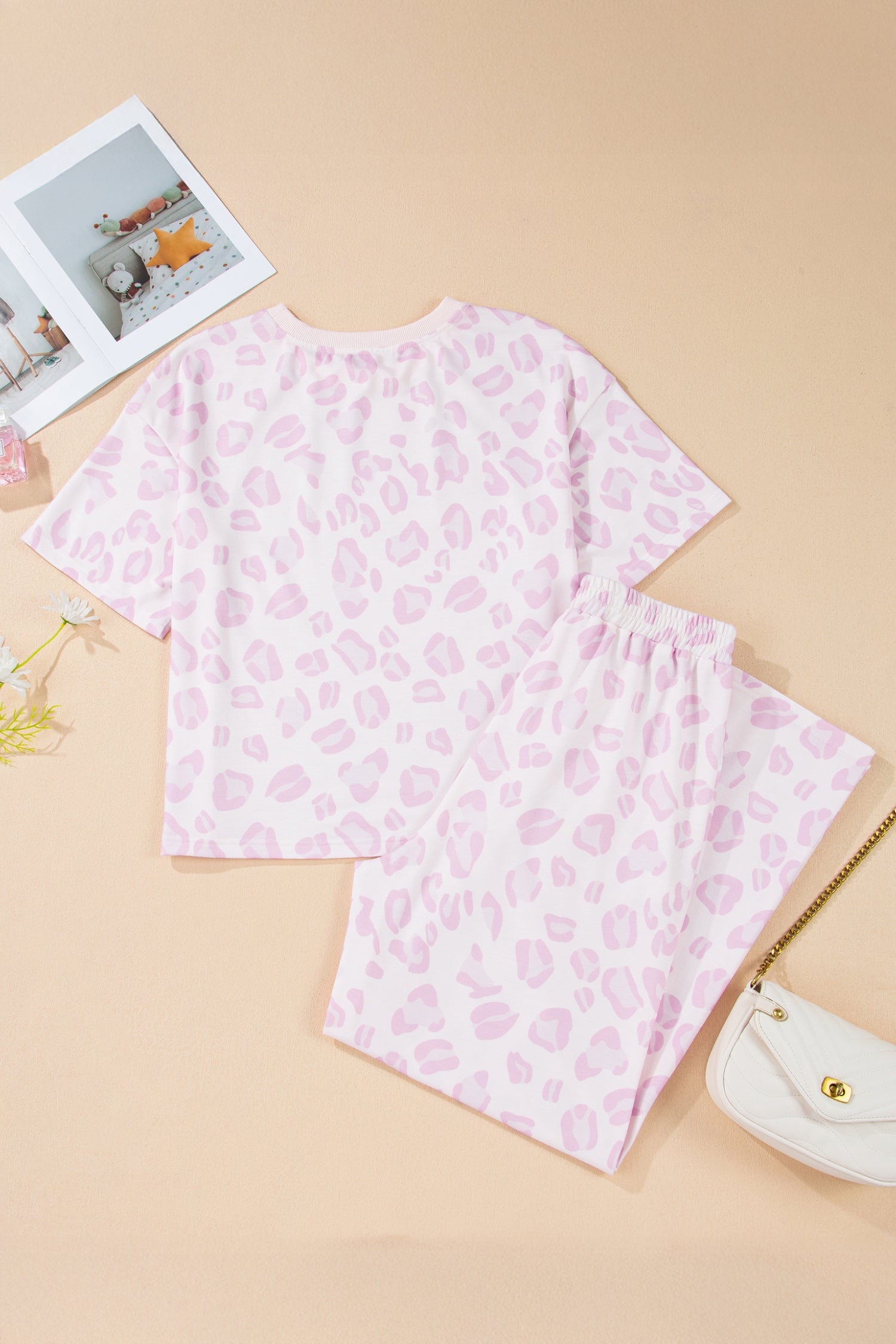 Pink Leopard Print Top & Wide Leg Pants Co-ord Set | UK 8–22