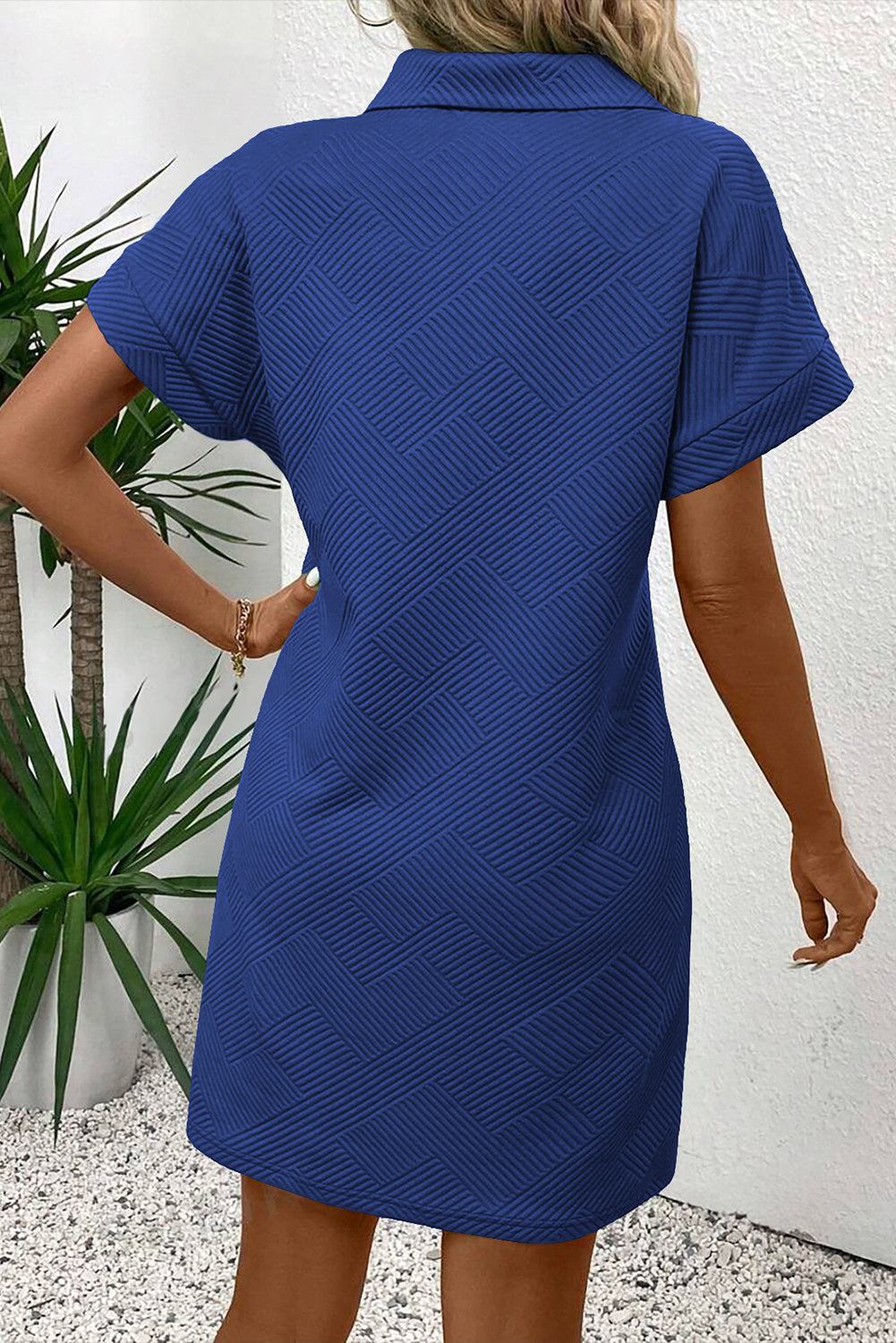 Textured Short Sleeve A Line Mini Dress | Light Blue, Blue & Peach | UK 8–22