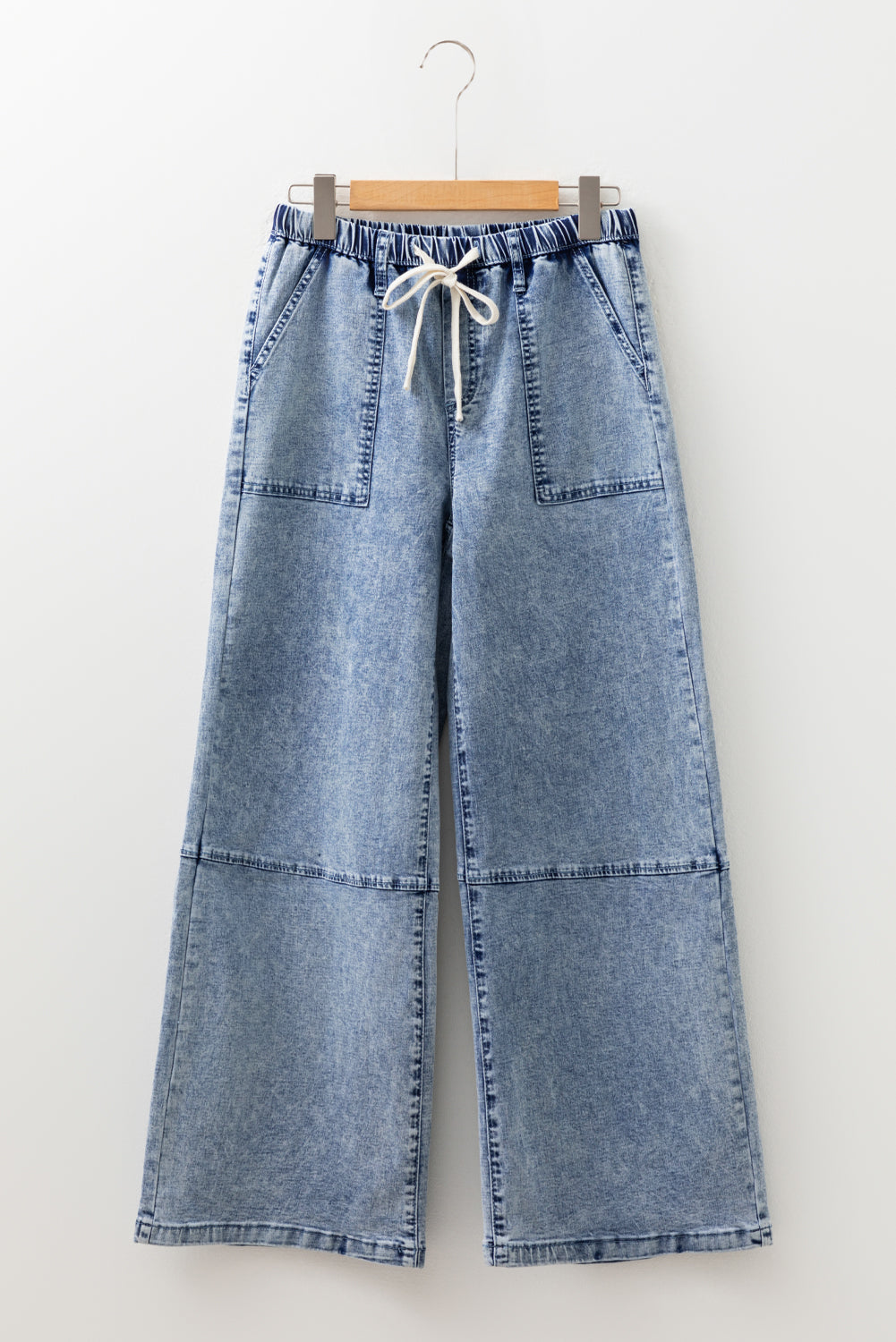 Shop Ashleigh Blue Acid Wash Exposed Seam Drawstring Elastic Waist Barrel Jeans at LivelyLooks