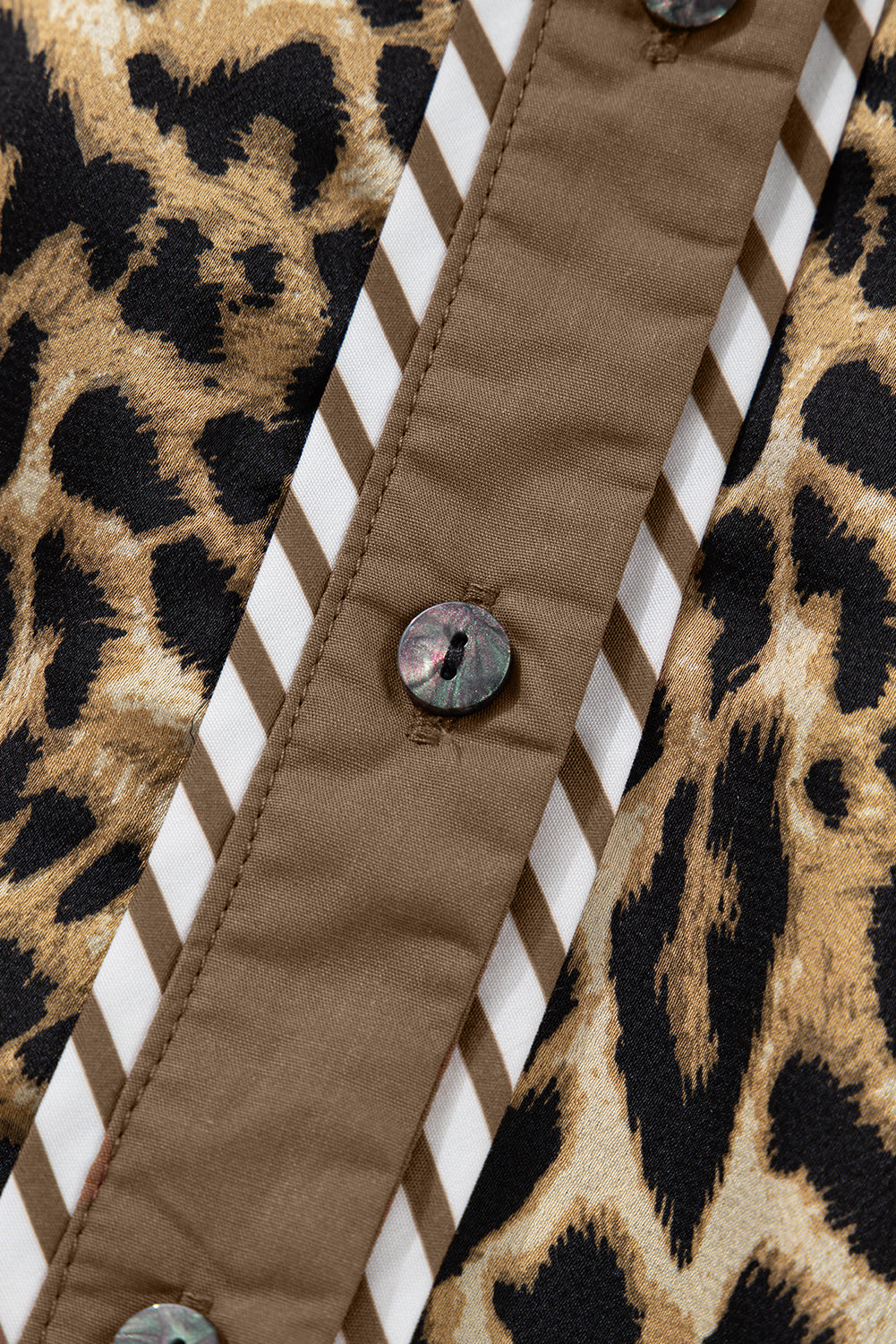 Brown Leopard Collared 3/4 Sleeve Shirt & Loose Pants Two Piece Set | UK 8–22