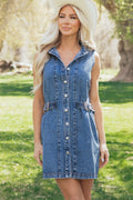 Women's Myosotis Blue Western Belt Button-Down Sleeveless Denim Mini Dress at LivelyLooks
