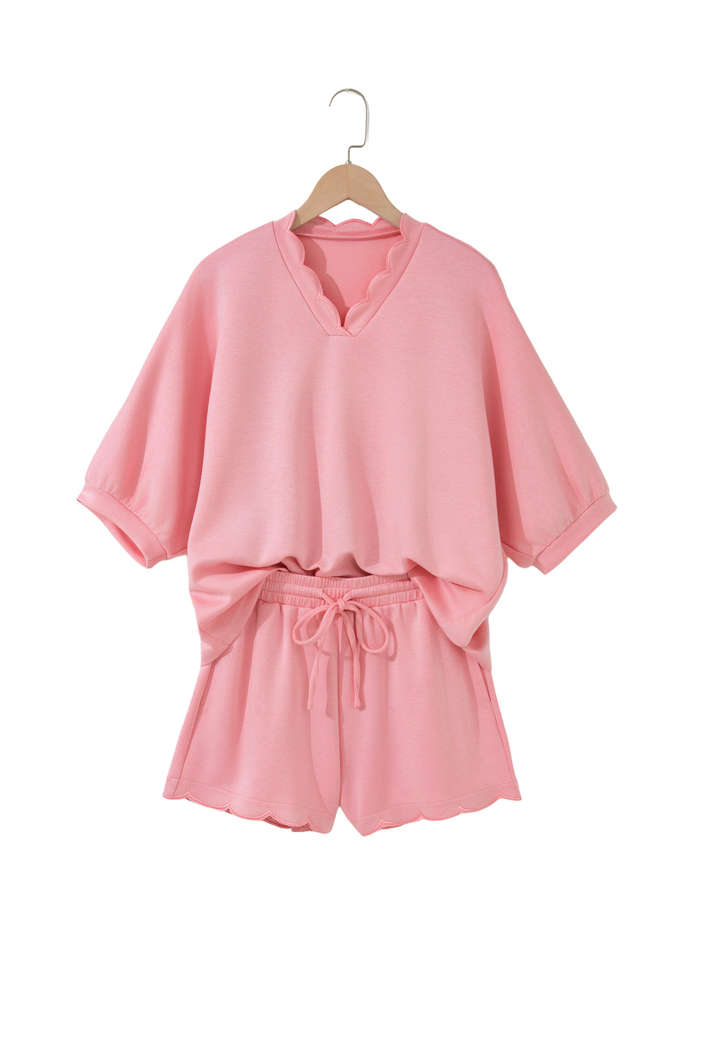 Gossamer Pink Scalloped V-Neck Dolman Top & Shorts Co-ord Set S-XL