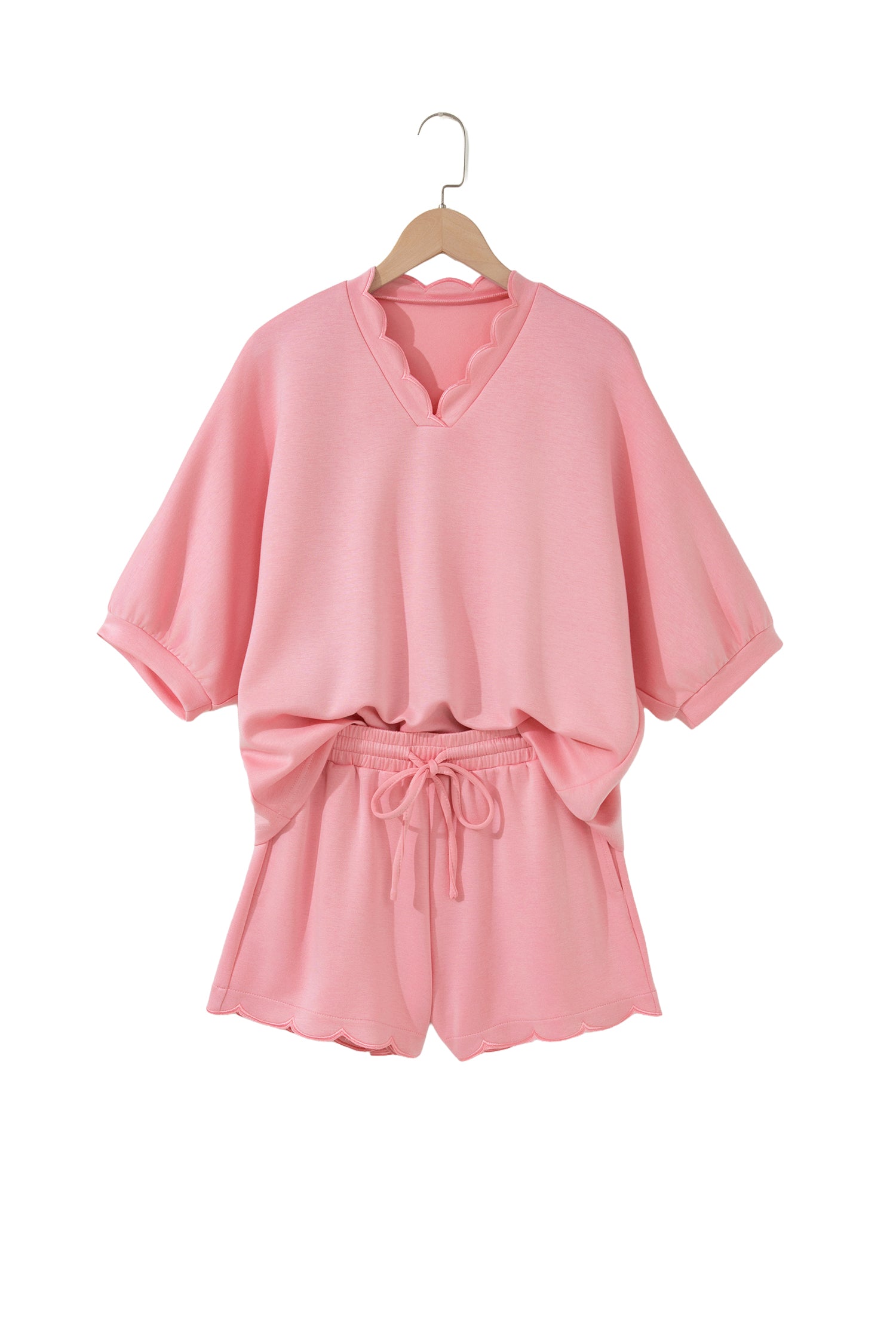 Gossamer Pink Scalloped V-Neck Dolman Top & Shorts Co-ord Set S-XL