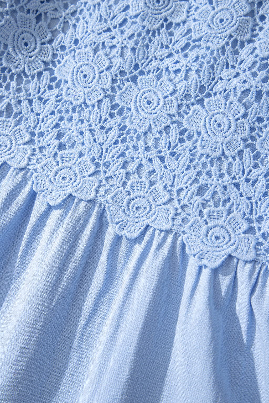 Women's Blue Flowy Short Sleeve Lace Detail Square Neck Tiered Midi Dress S-XL at LivelyLooks