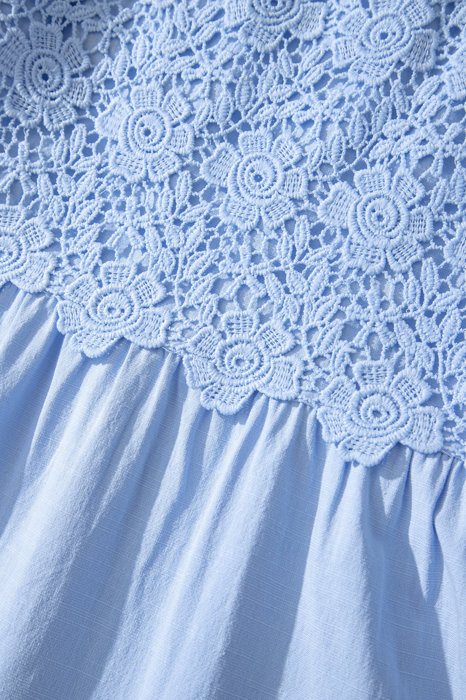Women's Blue Flowy Short Sleeve Lace Detail Square Neck Tiered Midi Dress S-XL at LivelyLooks