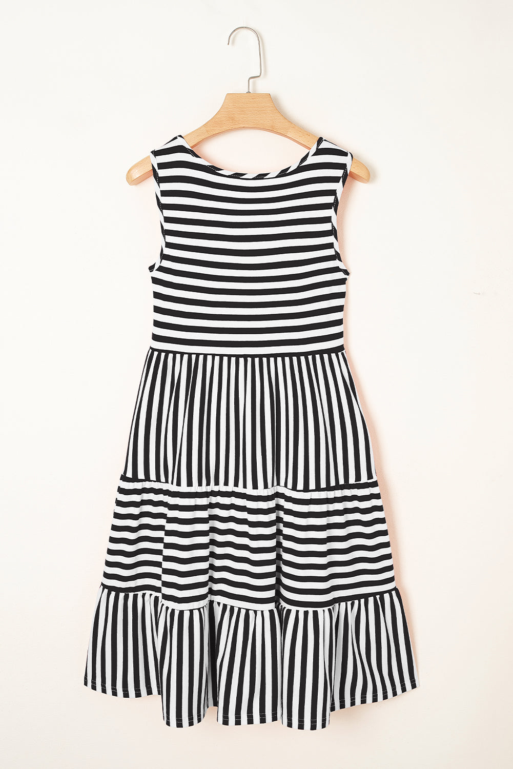 Women's Stripe U-Neck Sleeveless Loose Fit Mini Dress Pink Black Blue S-XL at LivelyLooks
