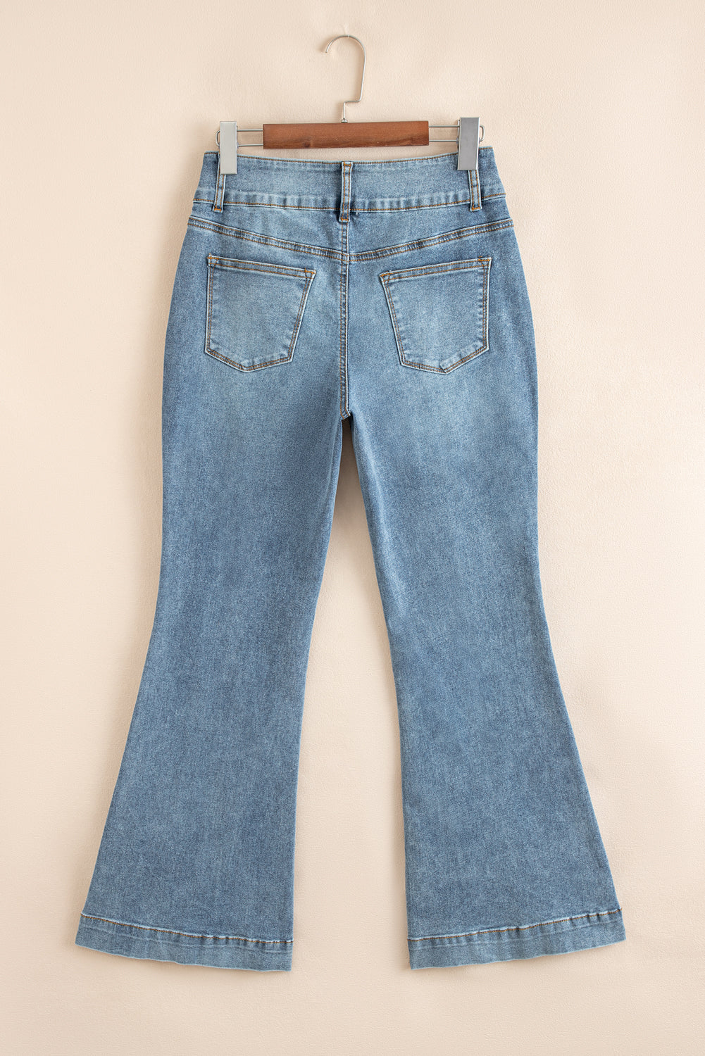 Shop Dusk Blue 2 Button High Waist Piping Trim Bootcut Jeans at LivelyLooks