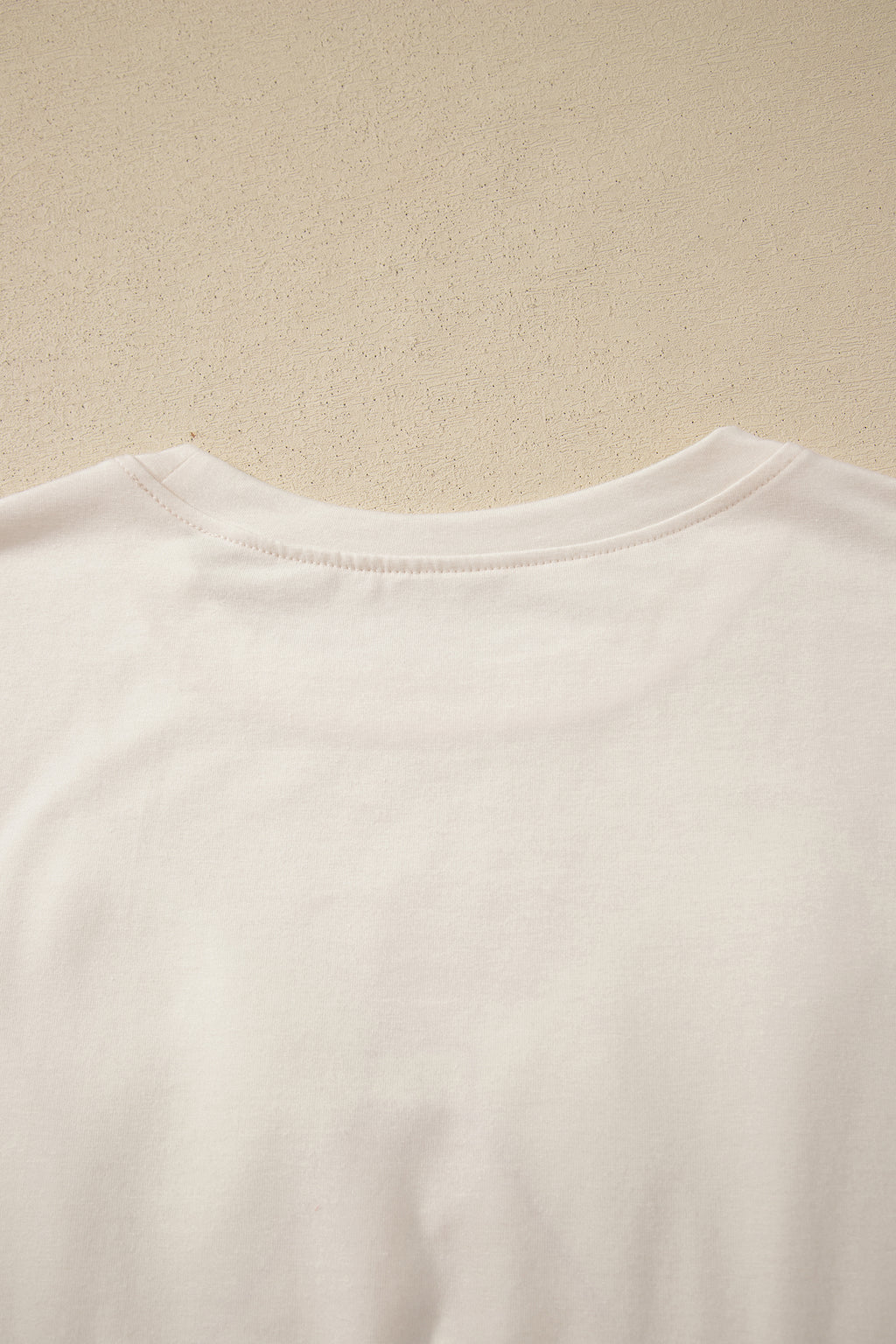 White Loose Knit Tee Vintage Flag Bow Patch Short Sleeve Women S-XL