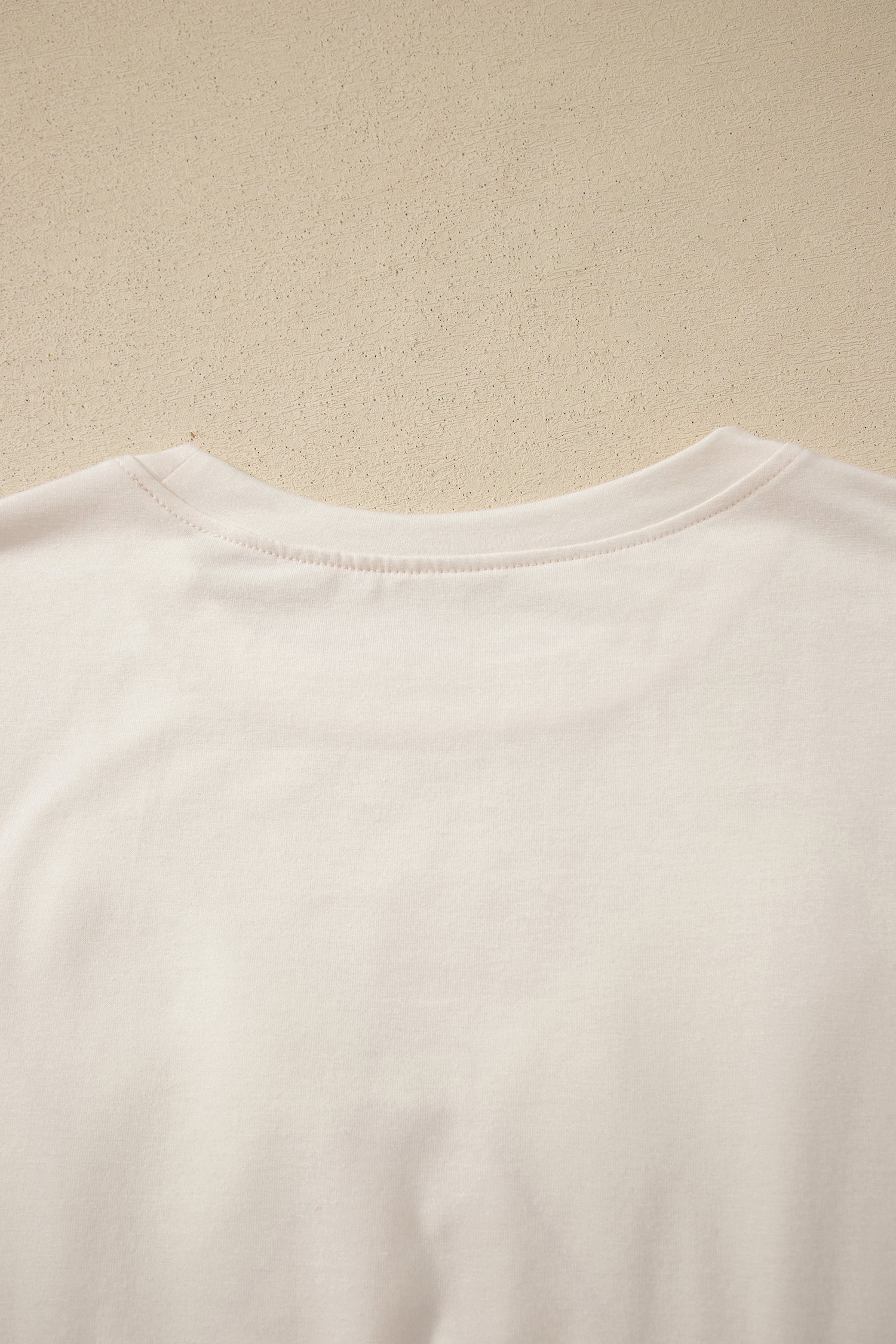 White Loose Knit Tee Vintage Flag Bow Patch Short Sleeve Women S-XL