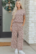 Pink Leopard Print Casual Tee & Pants Co-ord Set | UK 8–22