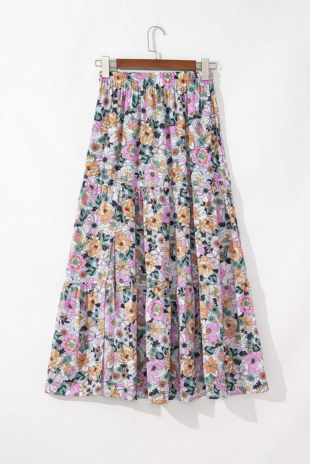 Bohemian Floral Print Tiered Split Maxi Skirt