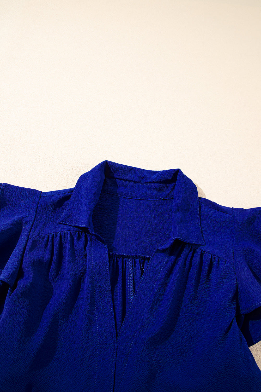 LivelyLooks Blue Ruffle Sleeve V-Neck Tiered Midi Dress Solid Collared S-XL women's fashion