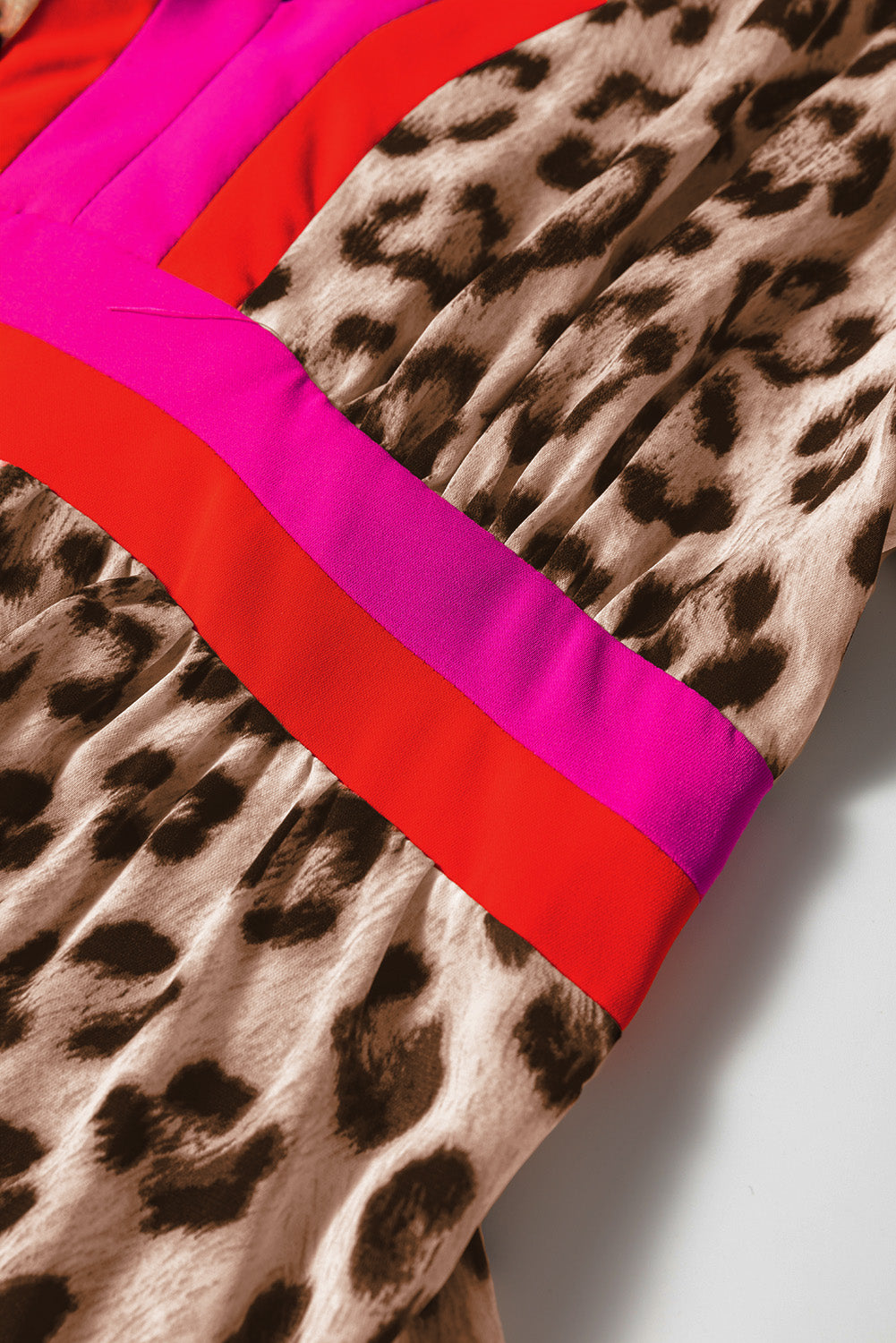 Women's Brown Leopard Colour Block V-Neck Loose Fit Maxi Dress Animal Print Summer Smock at LivelyLooks
